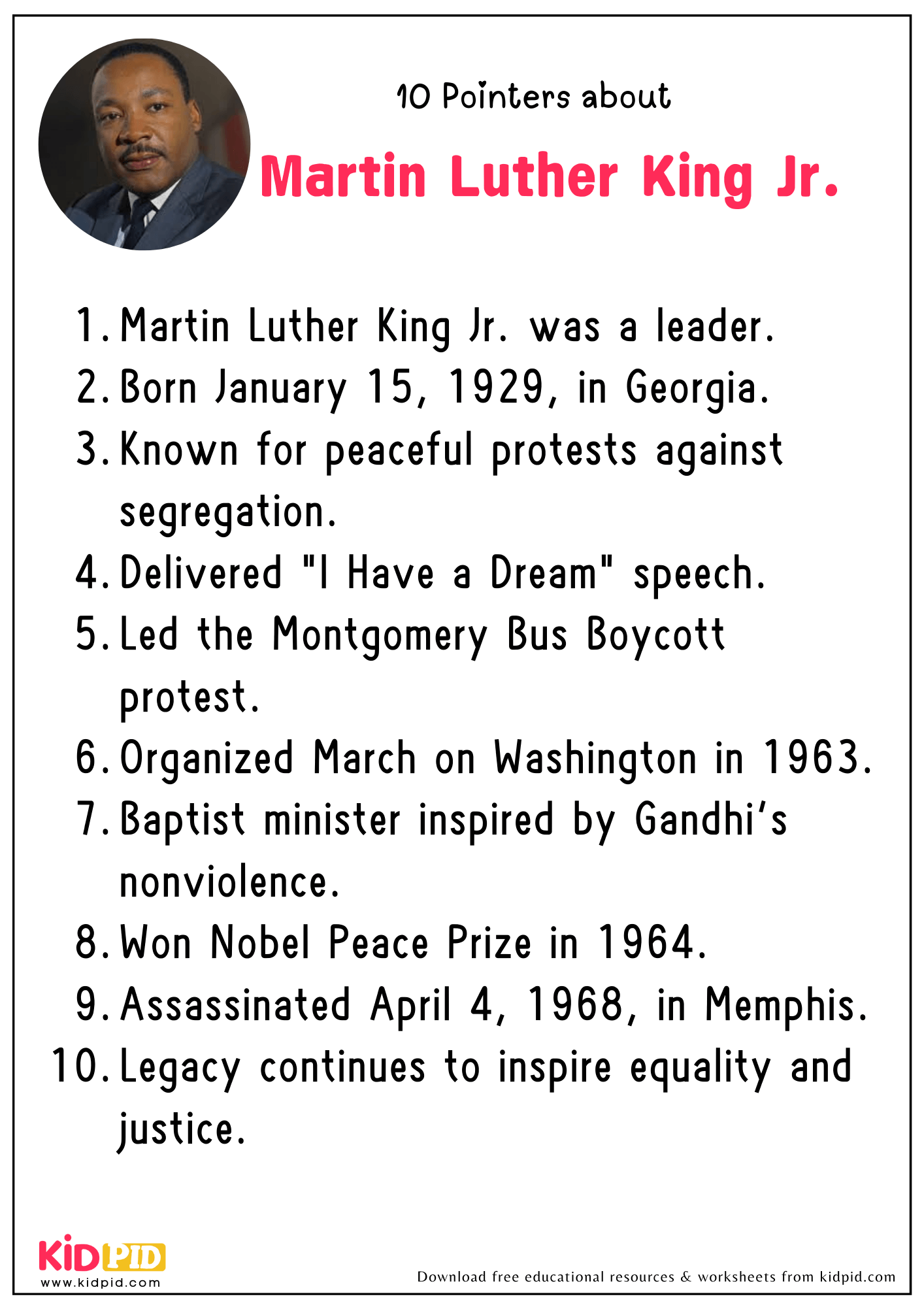 10 Points about Martin Luther King Jr.