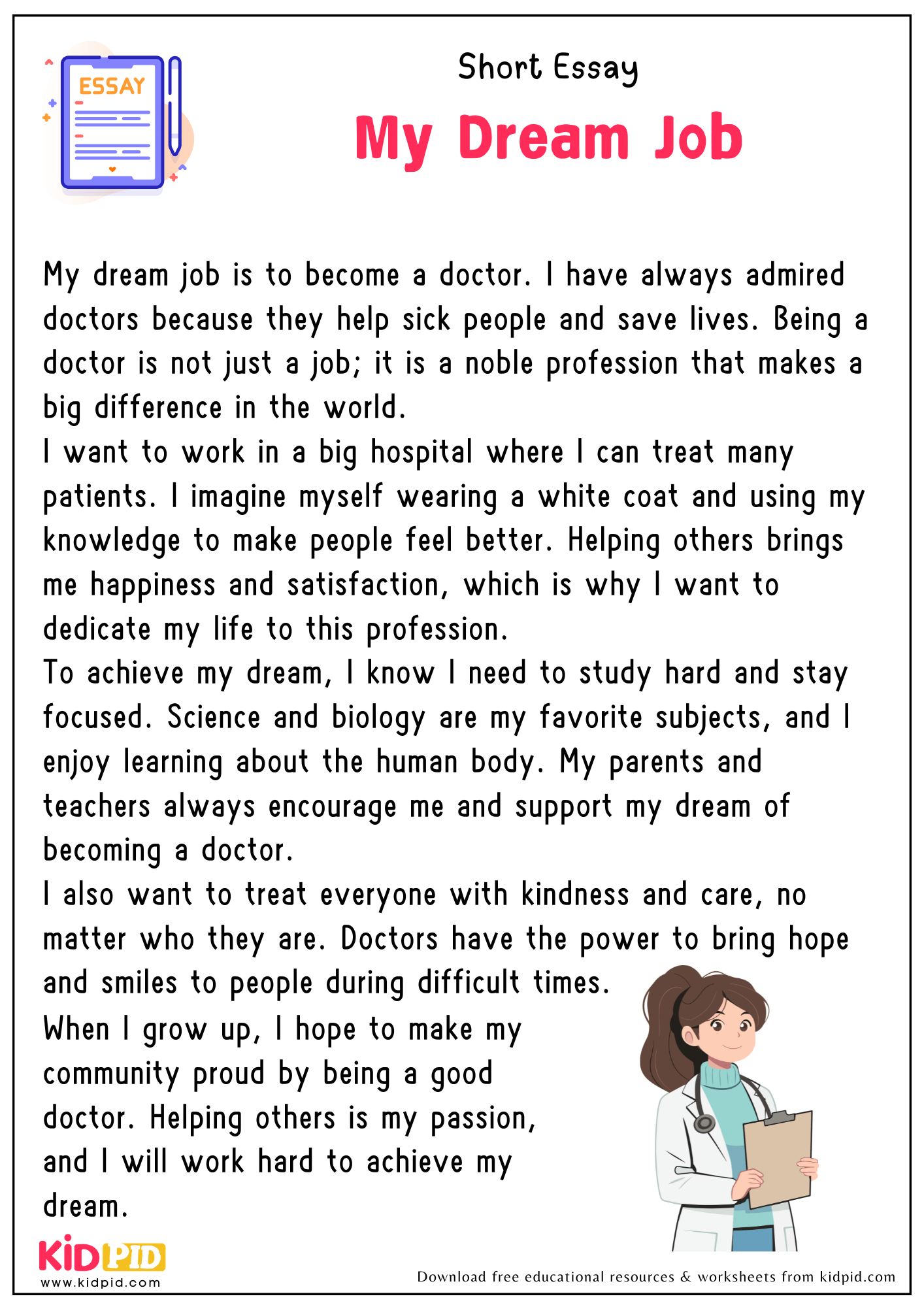 Short Essay My Dream Job