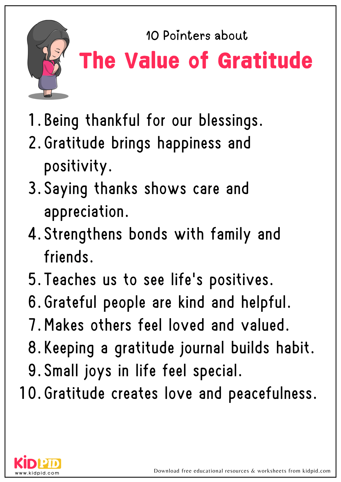 10 Points on the topic ‘The Value of Gratitude’