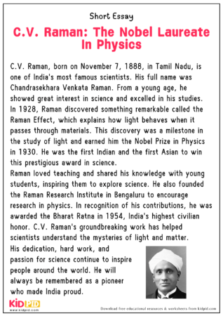 Essay - C.V. Raman: The Nobel Laureate In Physics - Kidpid