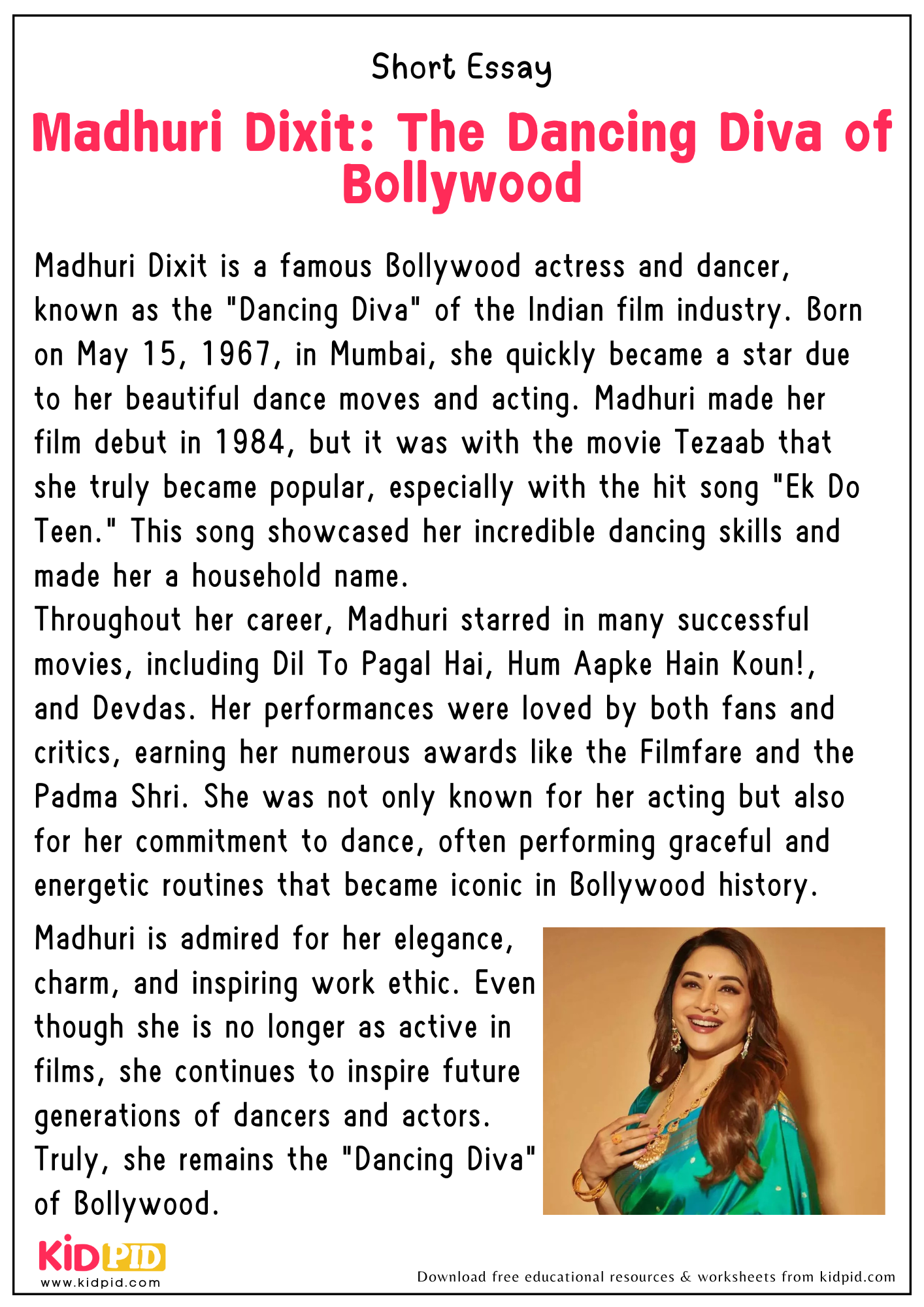 Short Essay on Madhuri Dixit: The Dancing Diva of Bollywood