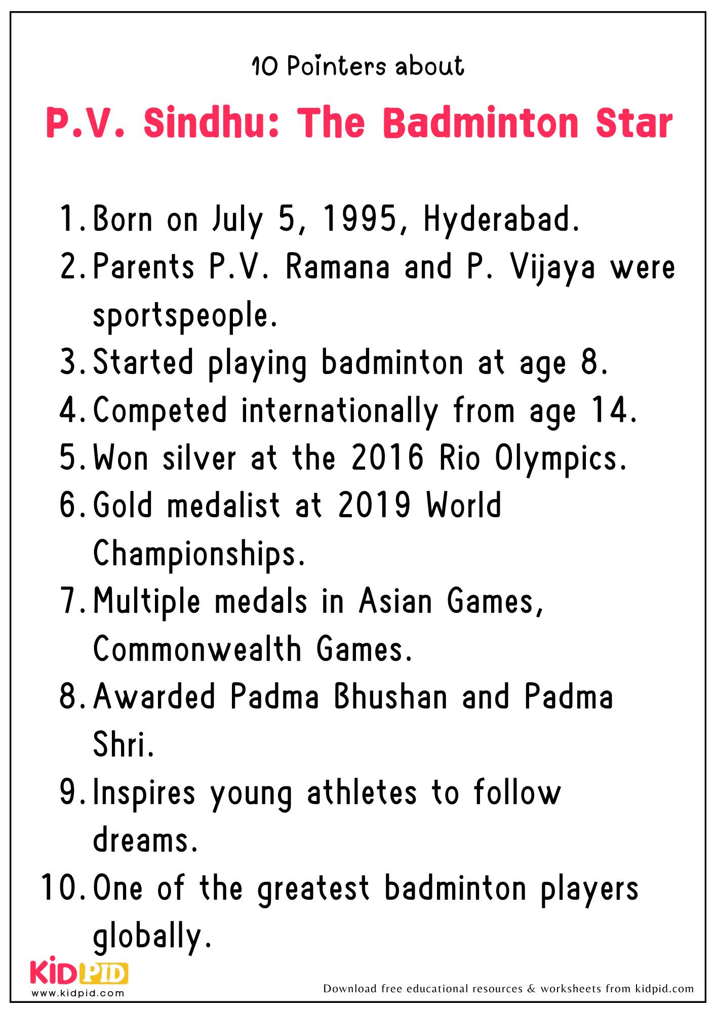 10 Points about P.V. Sindhu: The Badminton Star