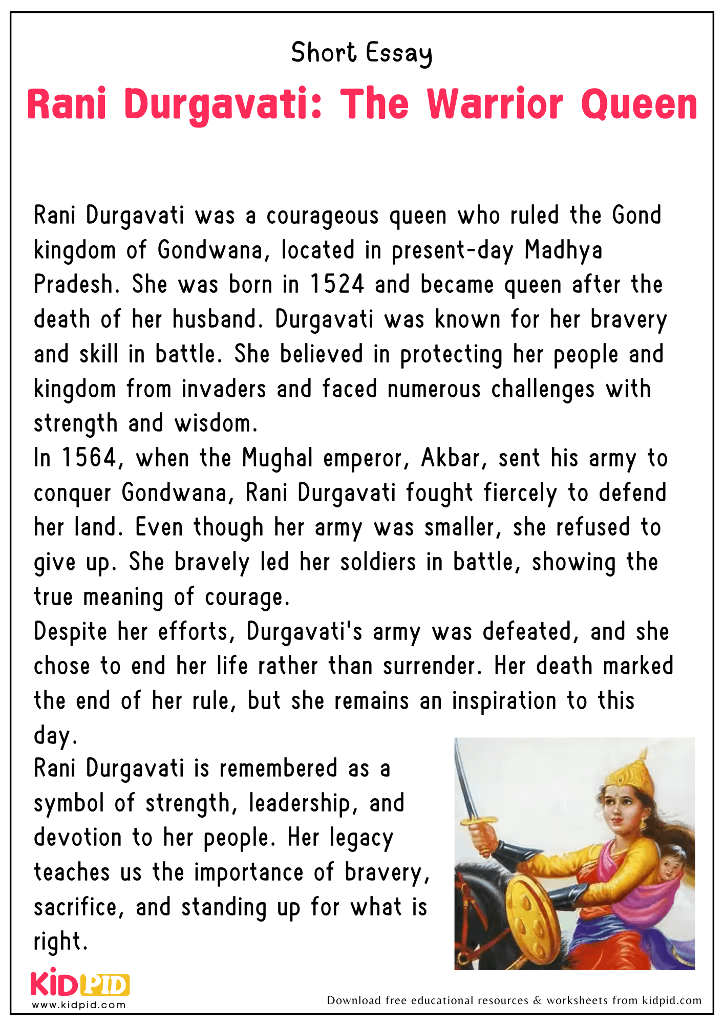 Short Essay on “Essay - Rani Durgavati: The Warrior Queen”