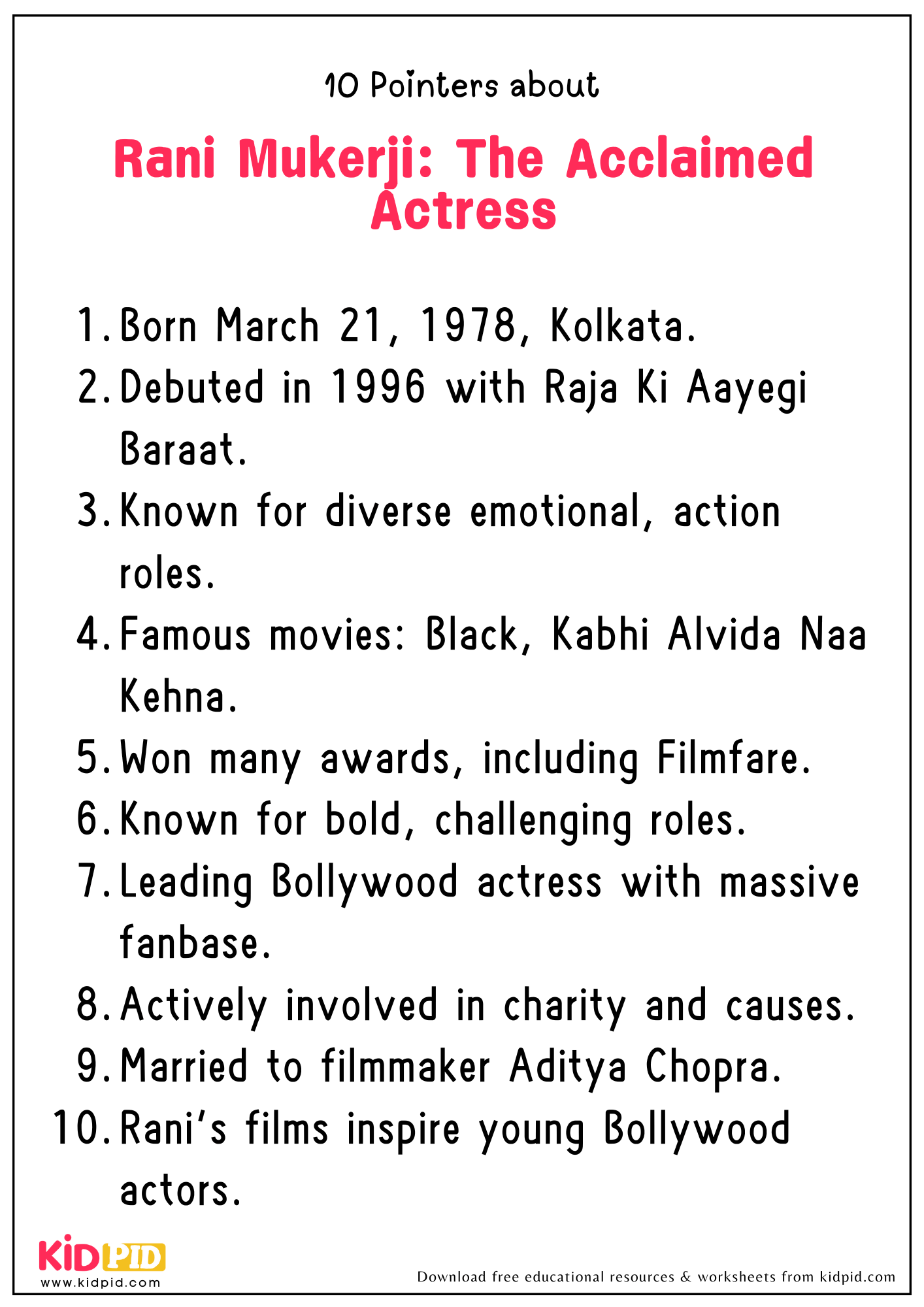 10 Points On The Topic "Rani Mukerji: The Acclaimed Actress"