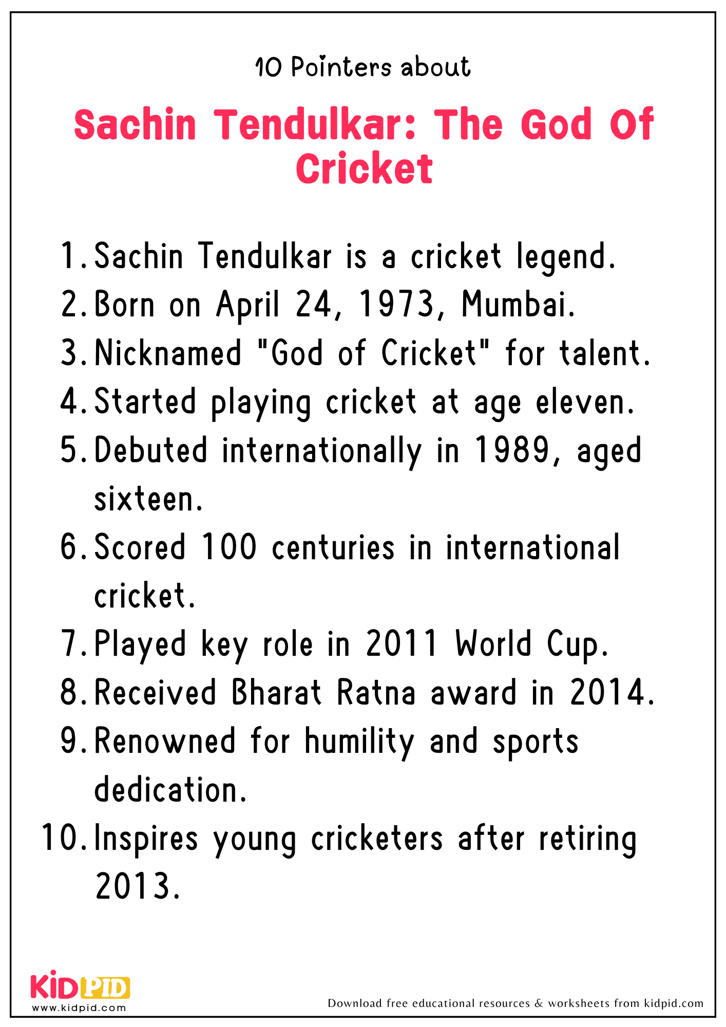 10 Points: Sachin Tendulkar: The God of Cricket