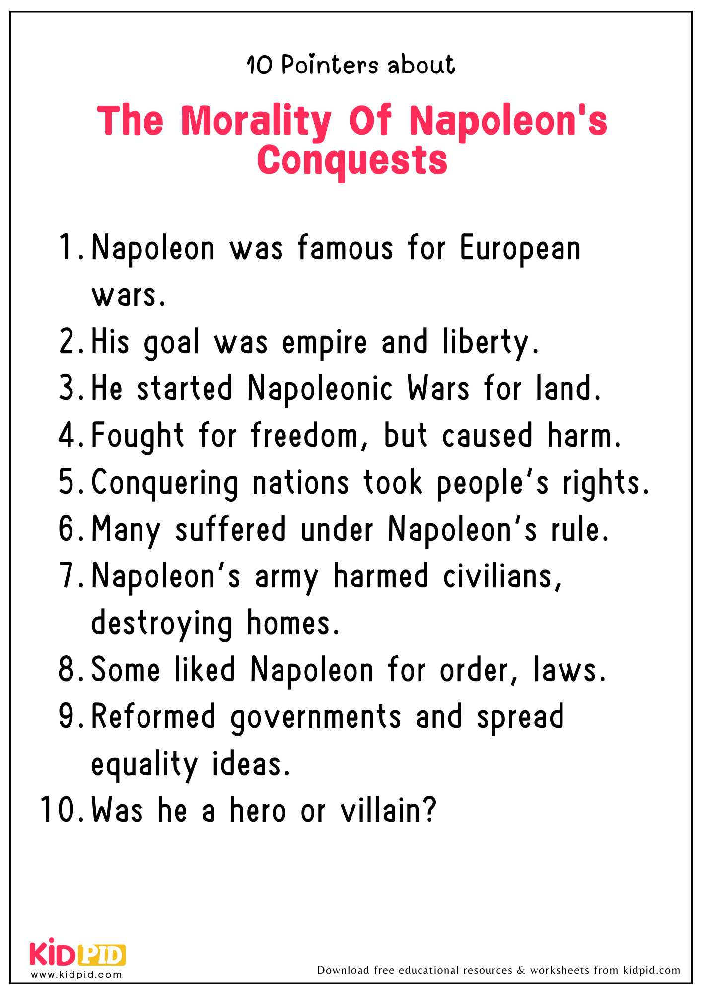 10 Points On The Topic "The Morality Of Napoleon's Conquests"