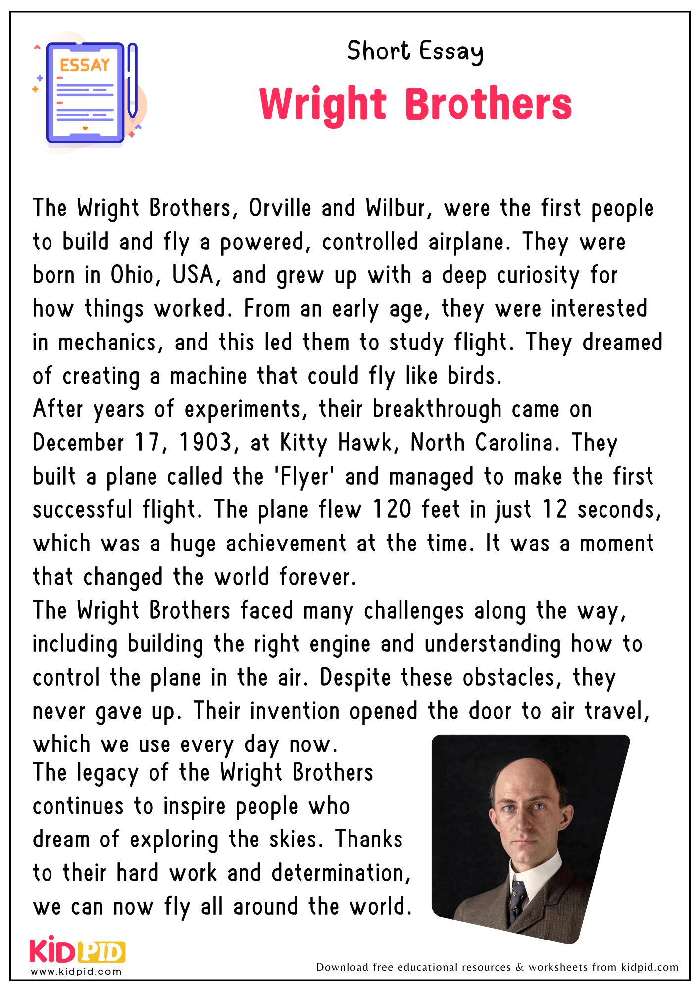 Short Essay Wright Brothers