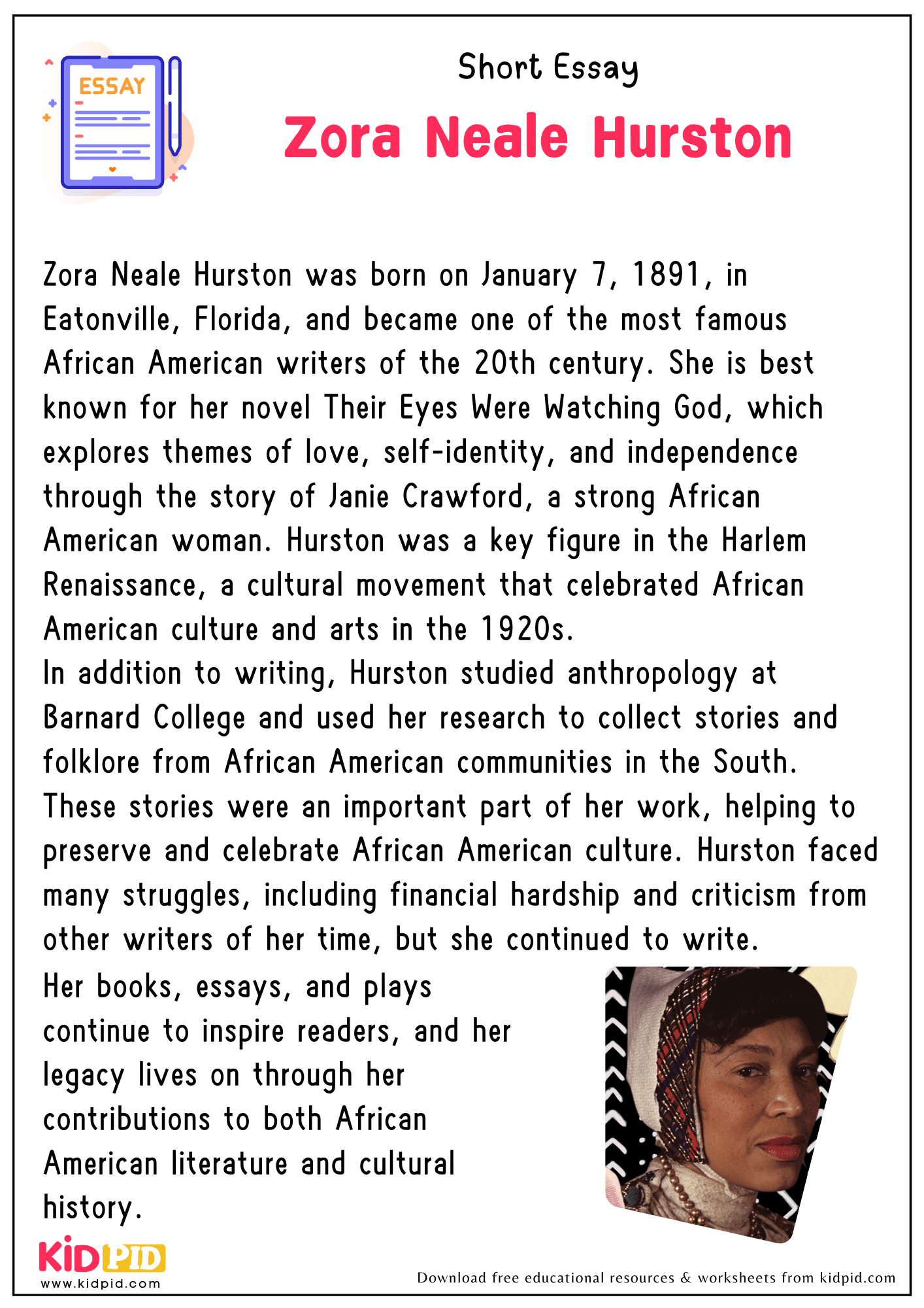 Short Essay Zora Neale Hurston