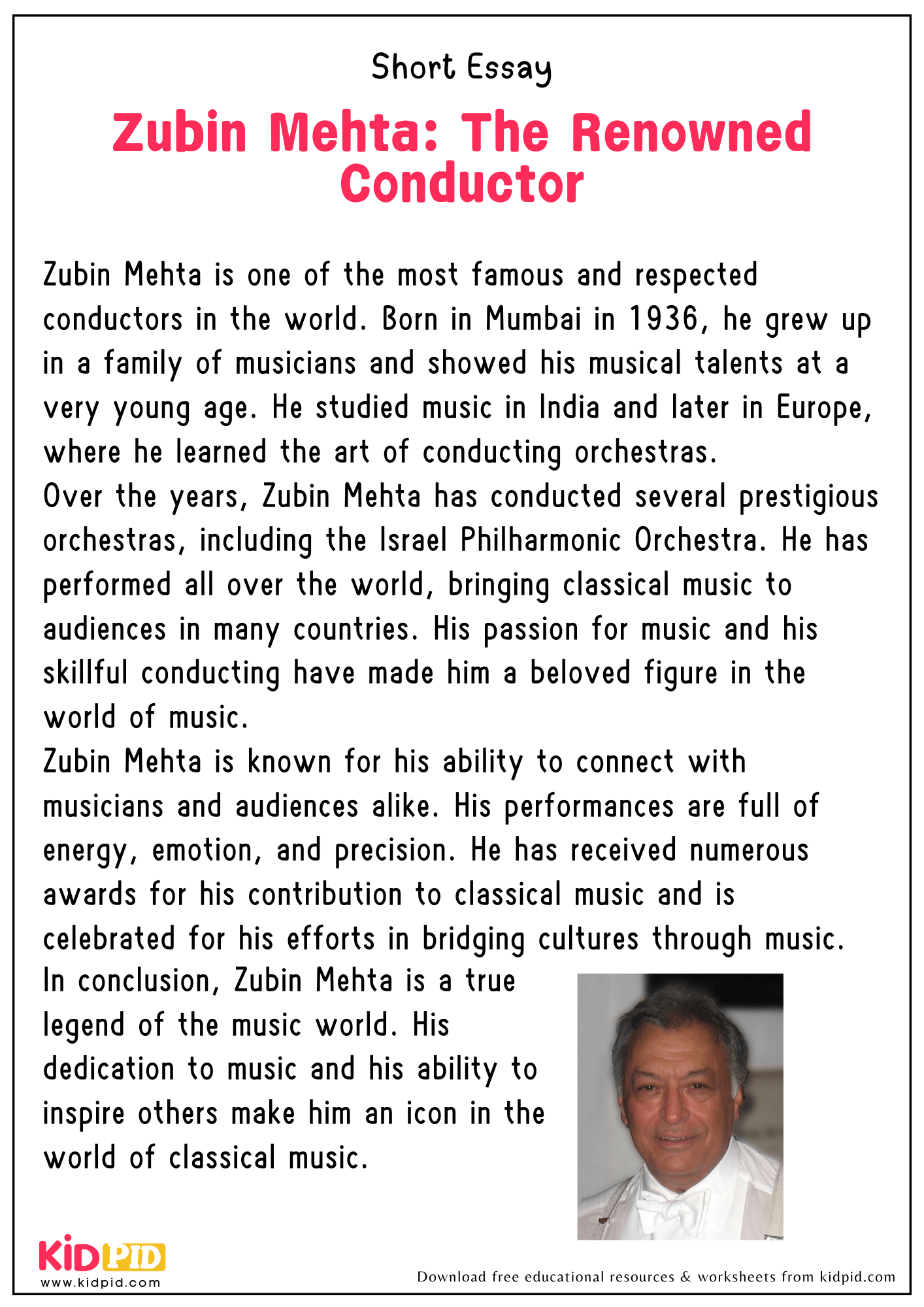 Short Essay on “Zubin Mehta: The Renowned Conductor”