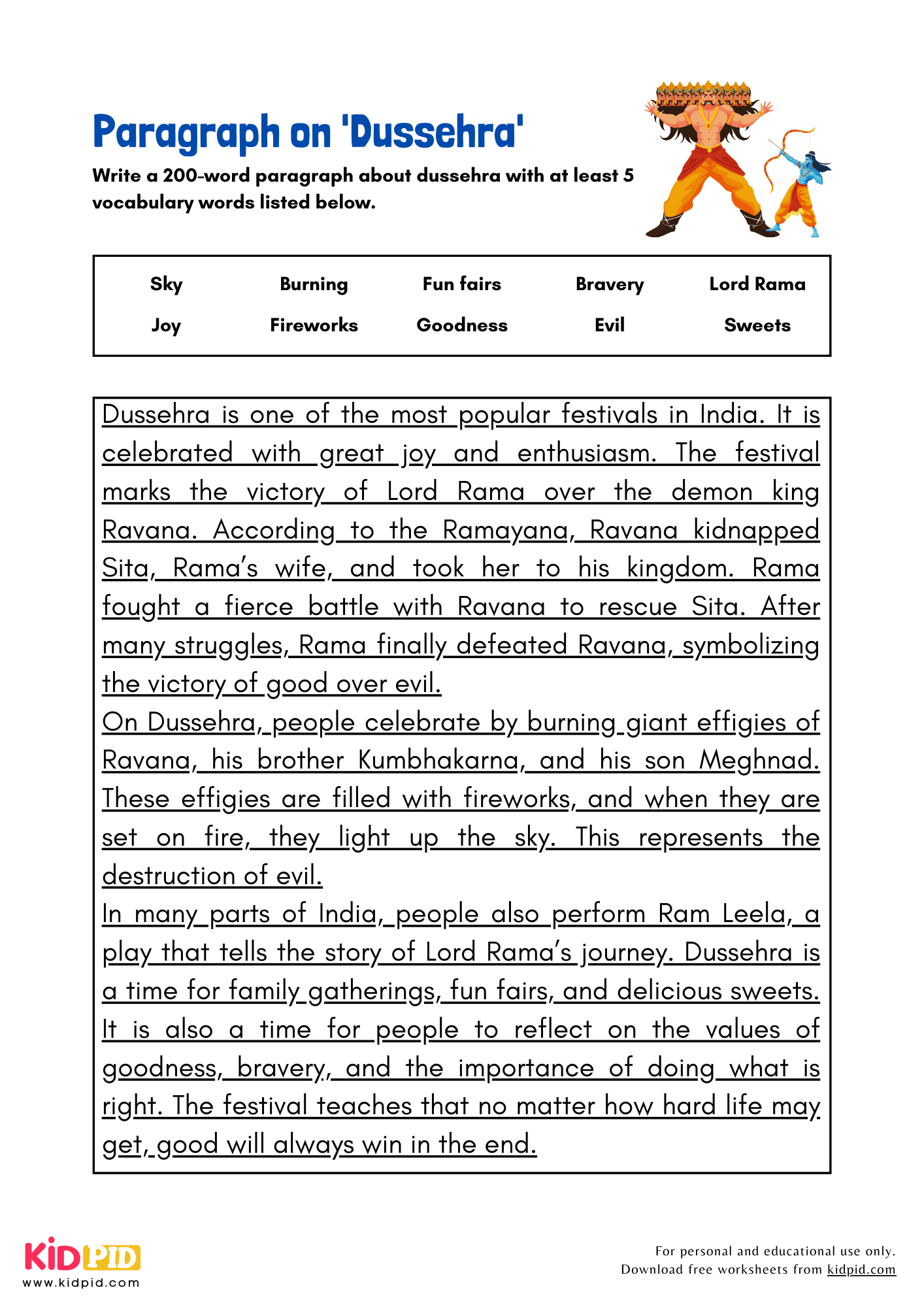 Paragraph on 'Dussehra' - 200 Words