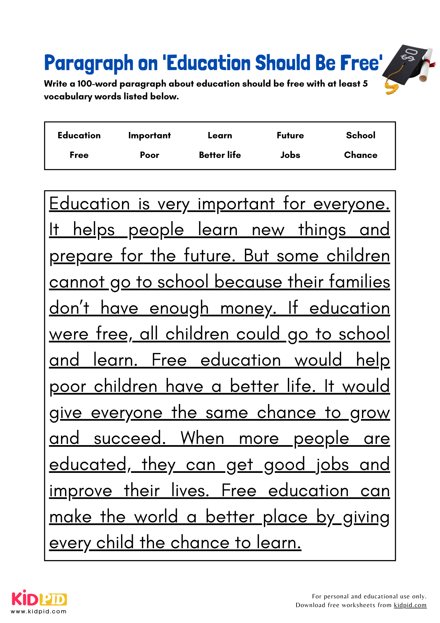Paragraph on 'Education Should Be Free' - 100 Words