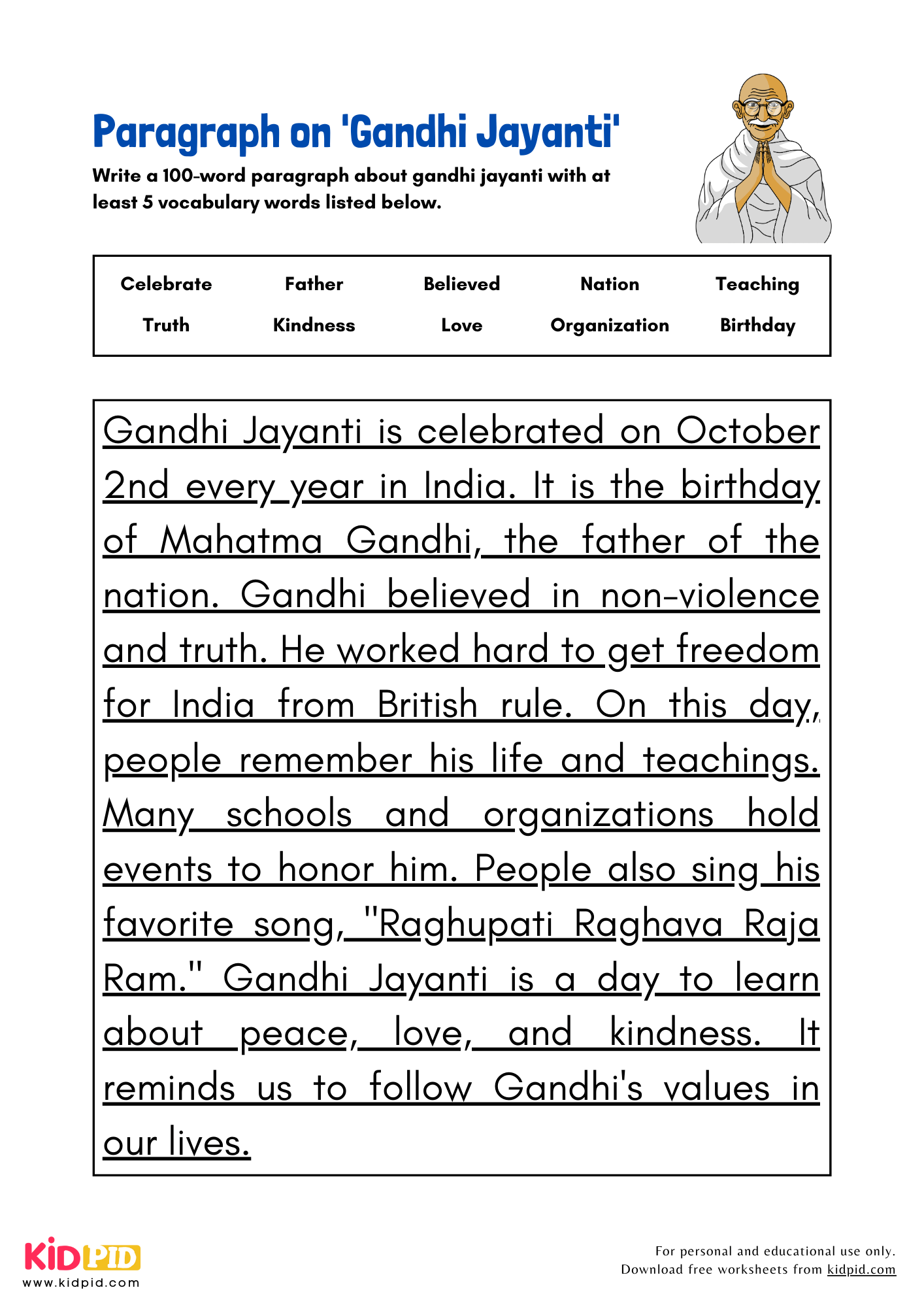 Paragraph on 'Gandhi Jayanti' - 100 Words