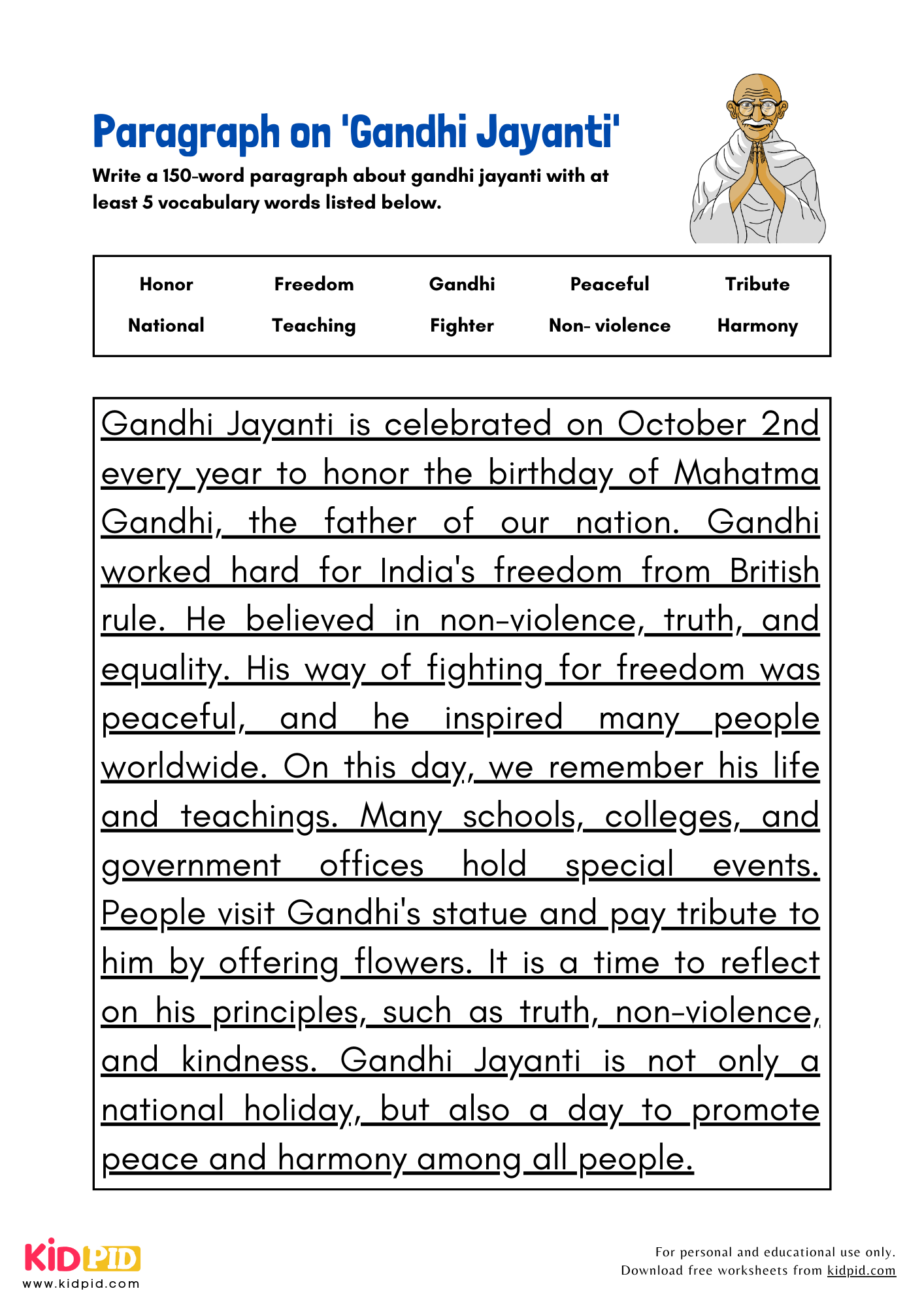 Paragraph on 'Gandhi Jayanti' - 150 words
