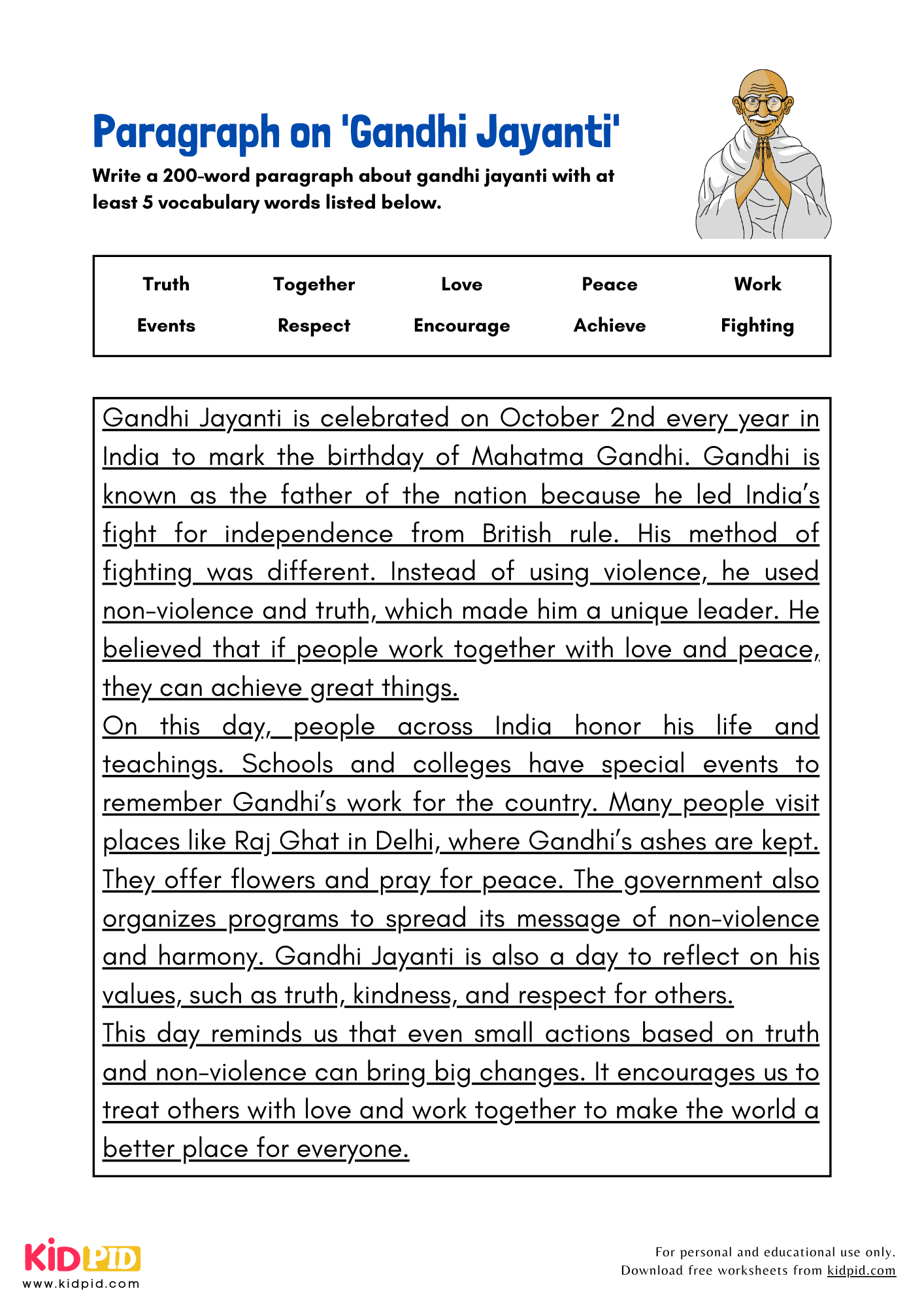 Paragraph on 'Gandhi Jayanti' - 200 Words