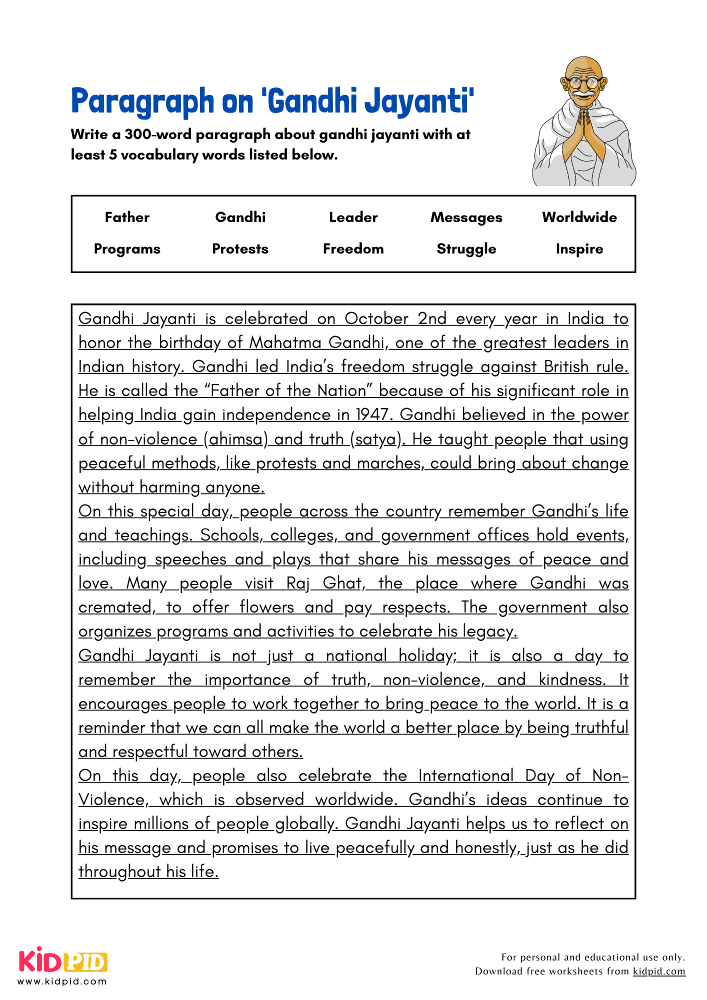 Paragraph on 'Gandhi Jayanti' - 300 Words