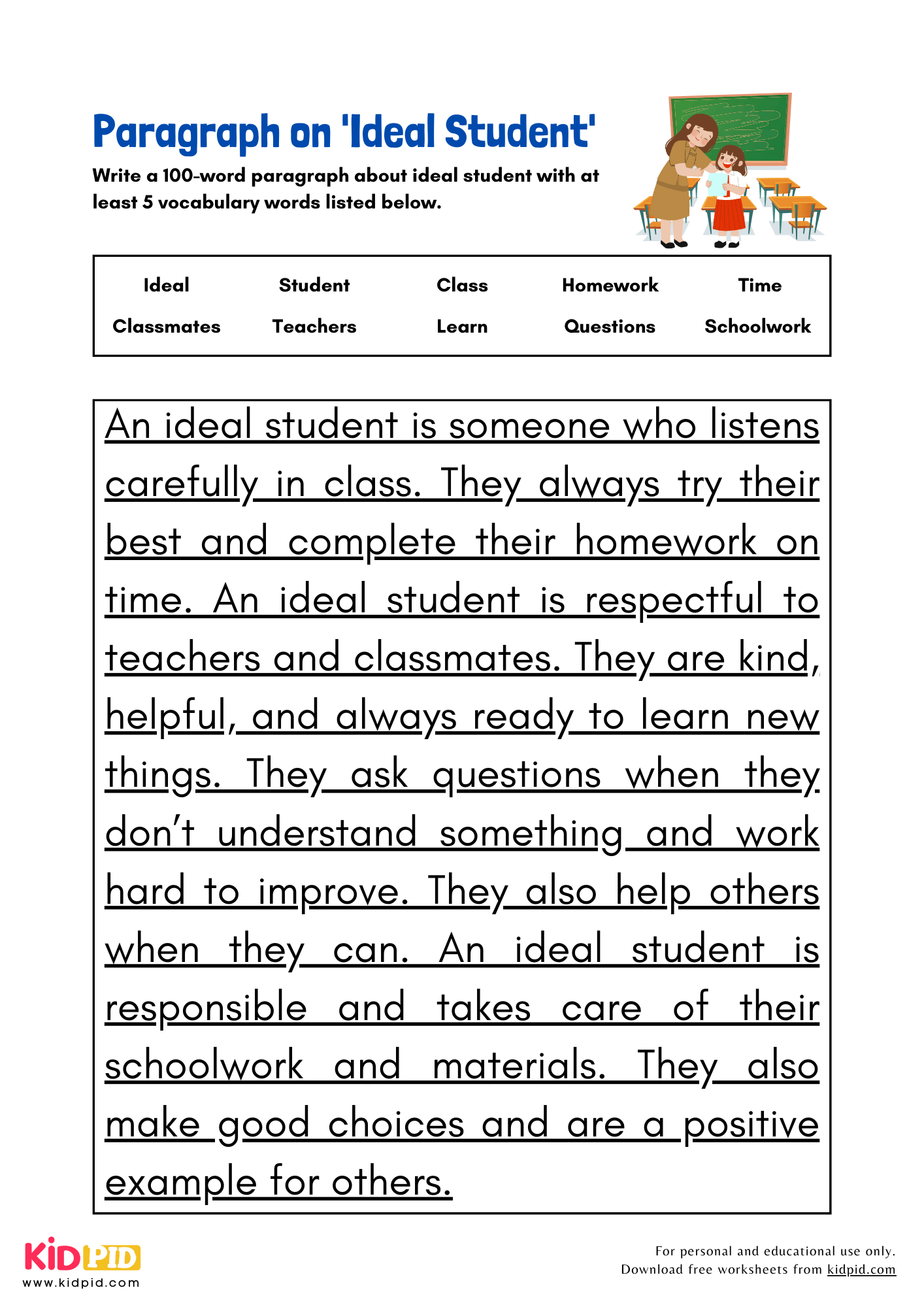 Paragraph on 'Ideal student' - 100 Words