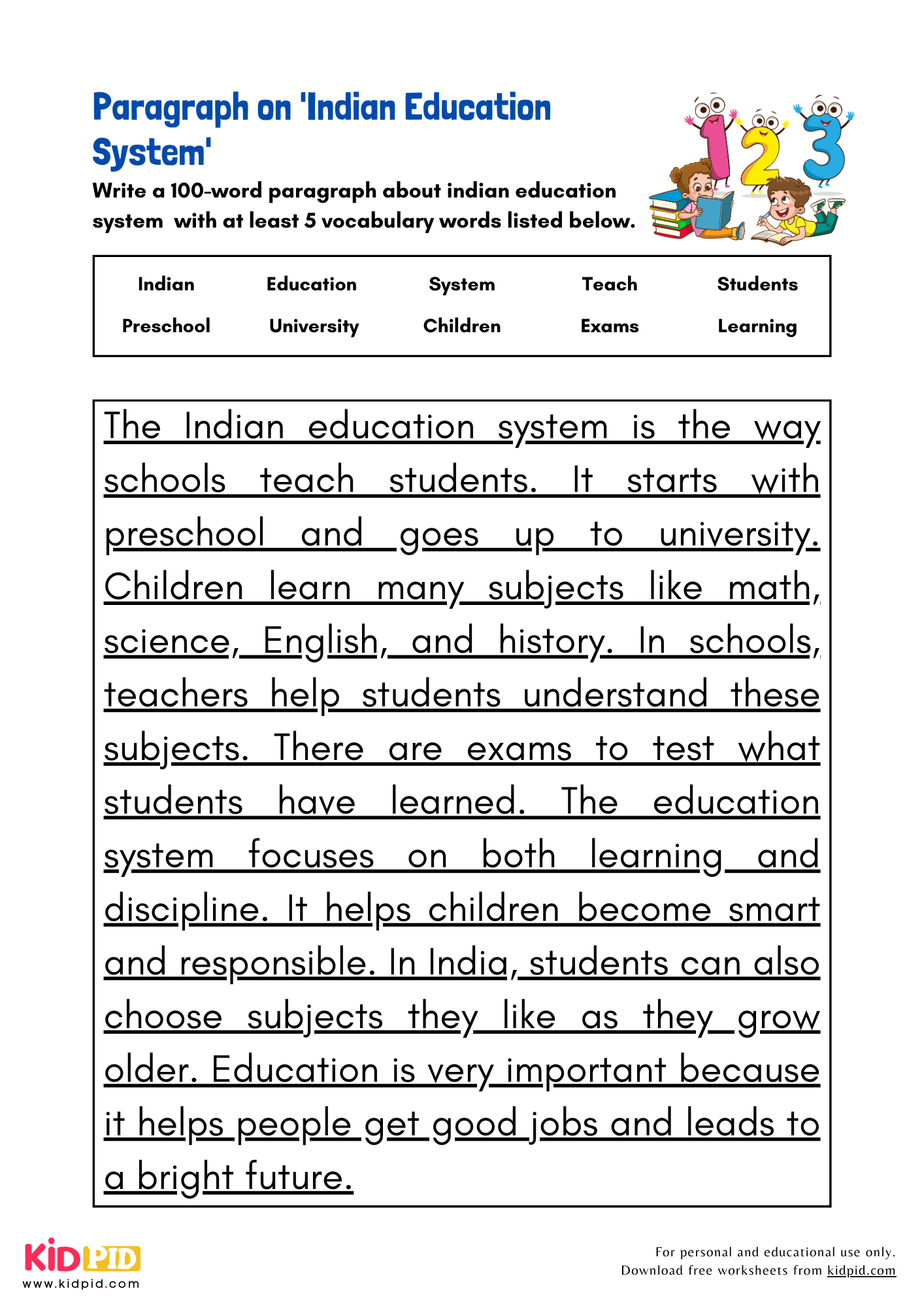 Paragraph on 'Indian Education System' - 100 Words