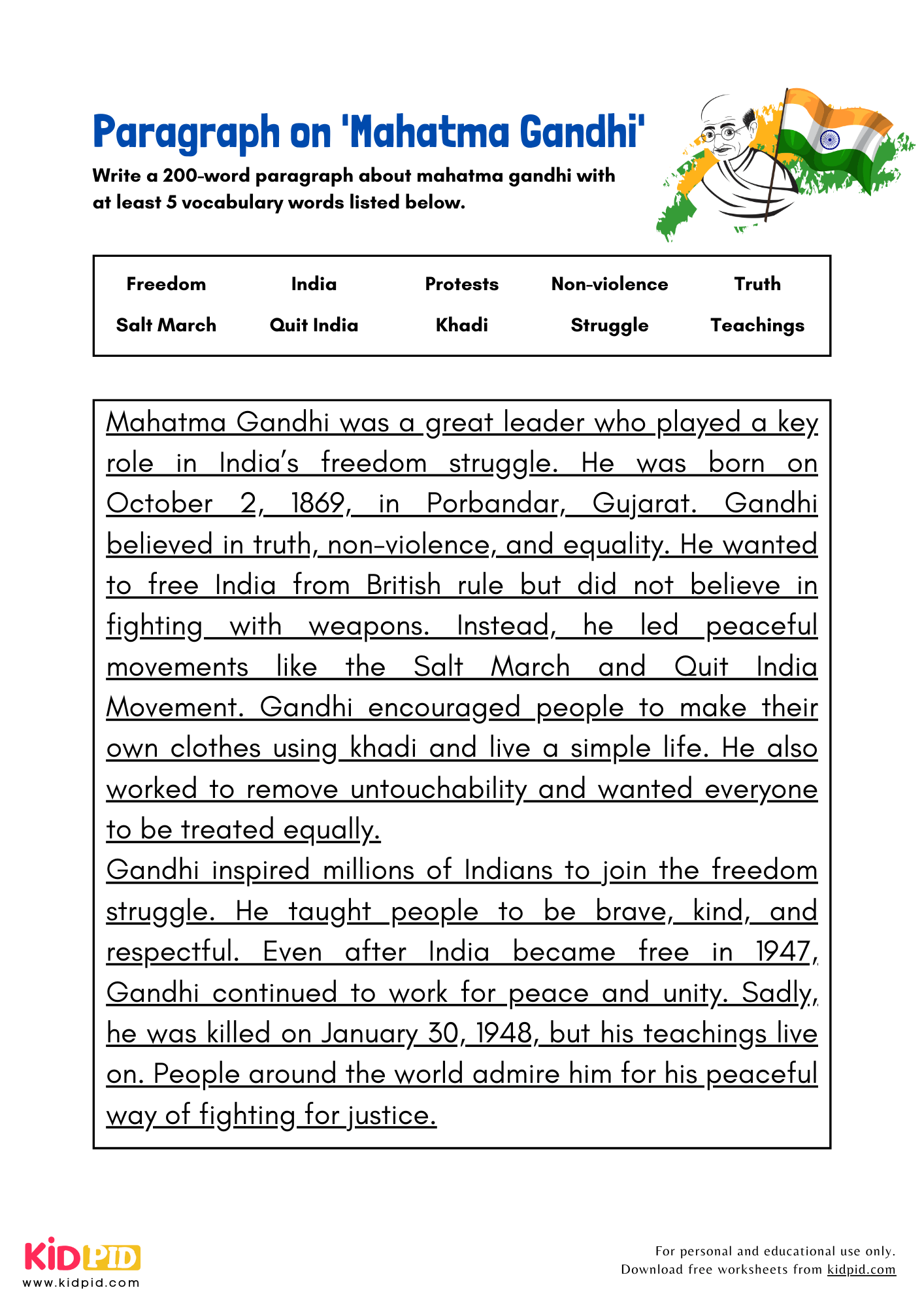 Paragraph on 'Mahatma Gandhi' - 200 Words