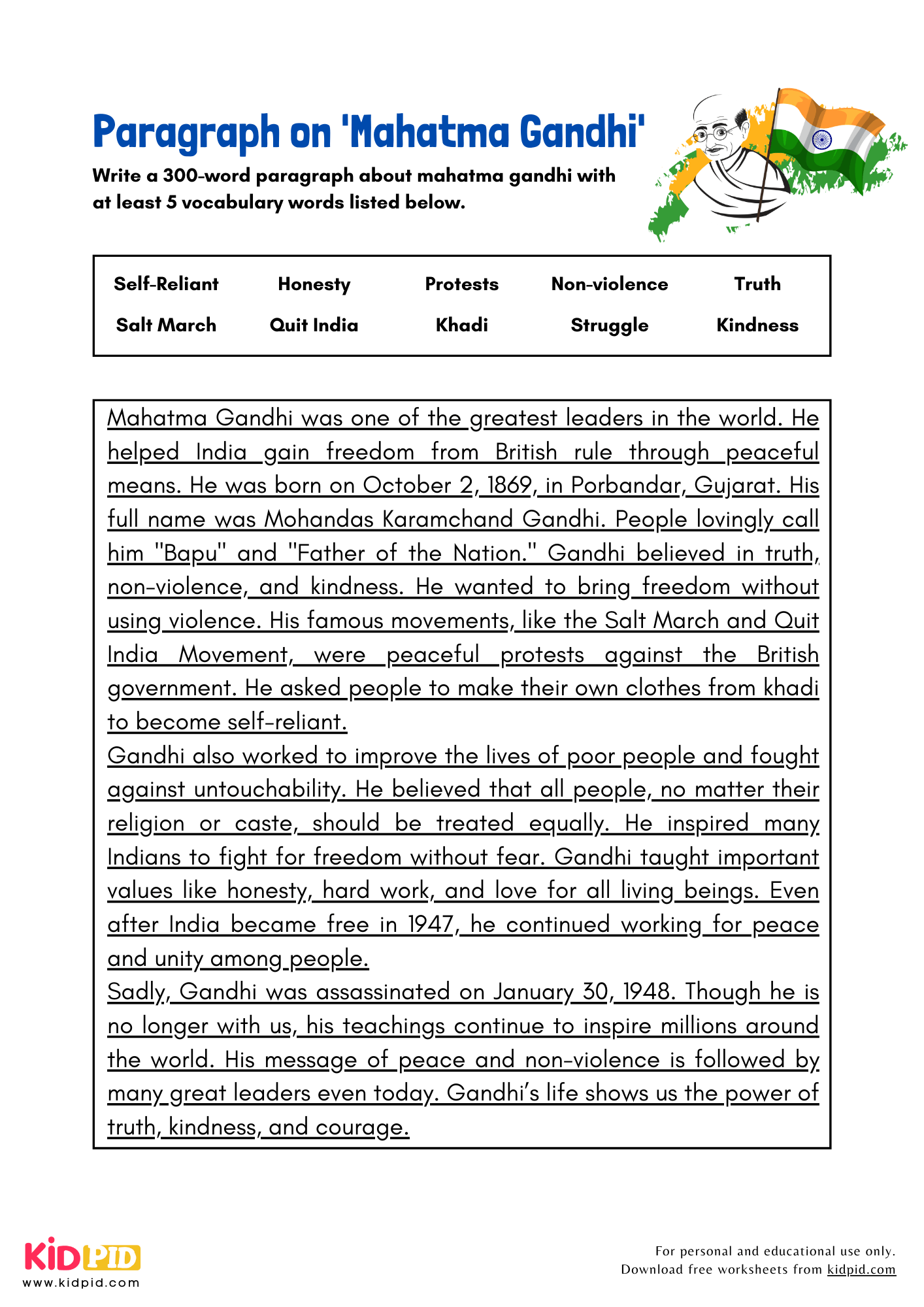 Paragraph on 'Mahatma Gandhi' - 300 Words