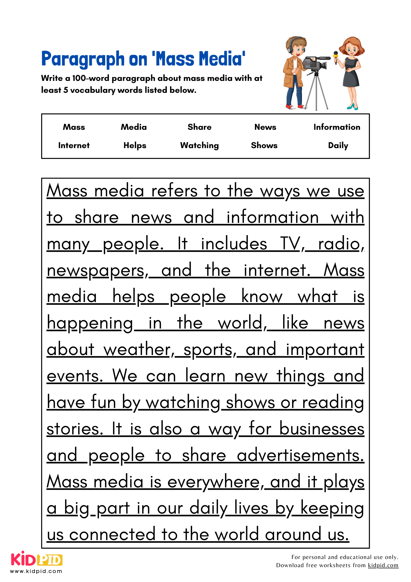 Paragraph on 'Mass Media' -100 Words