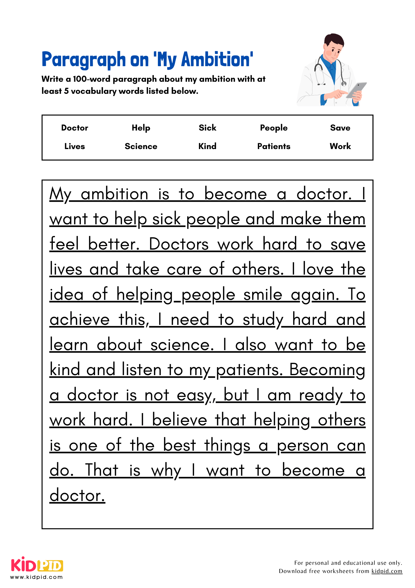 Paragraph on 'My Ambition' -100 Words