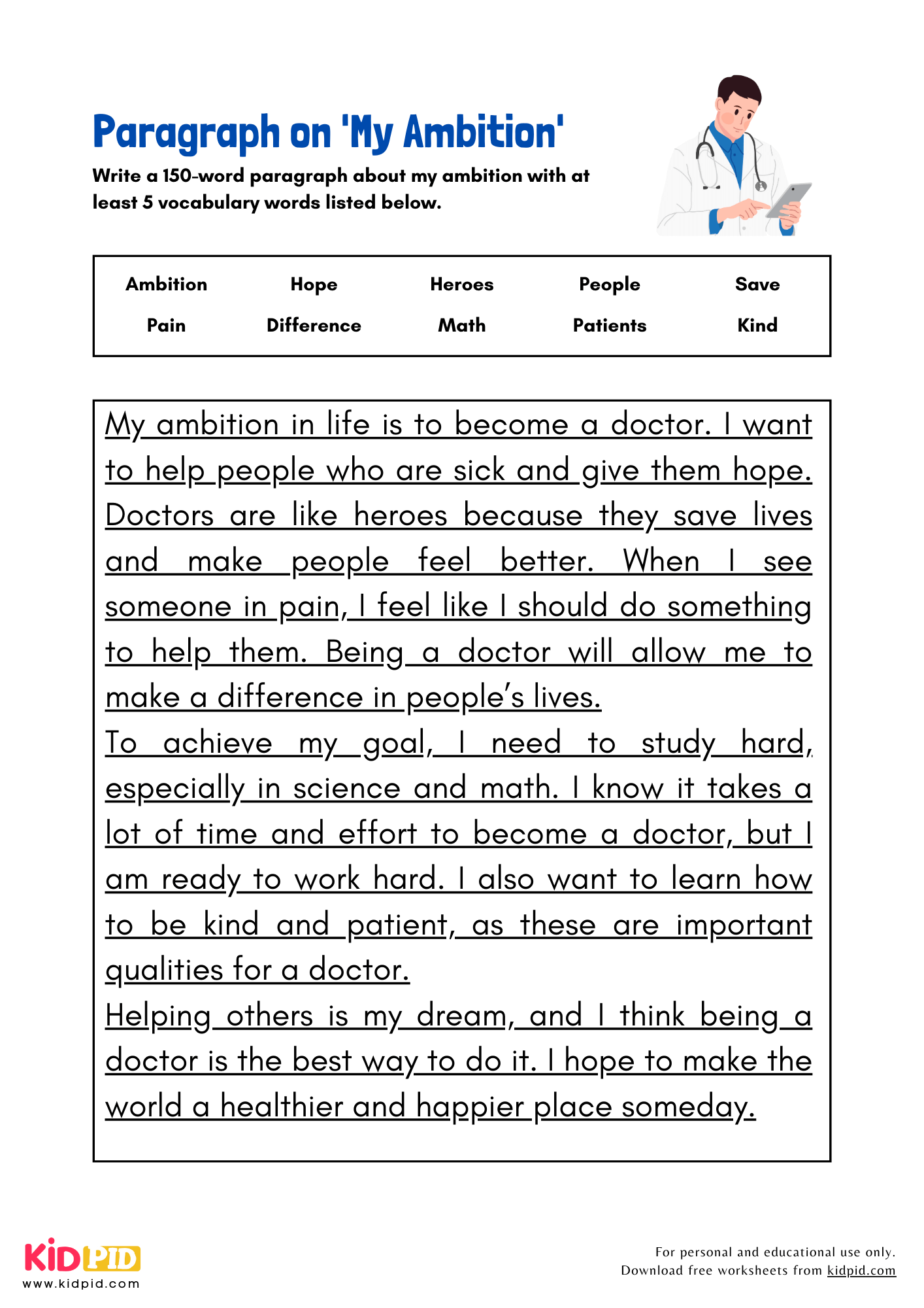 Paragraph on 'My Ambition' - 150 Words