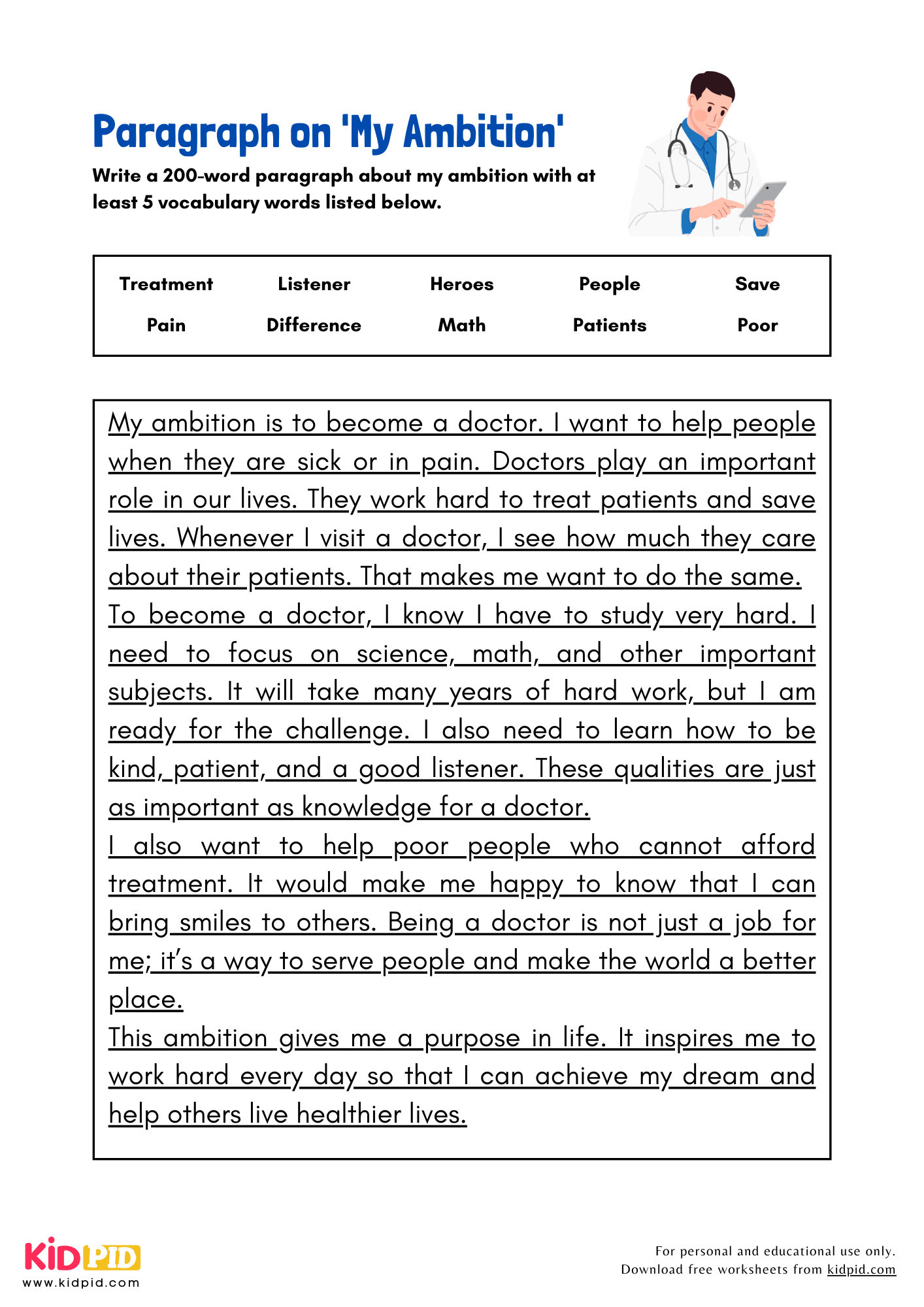 Paragraph on 'My Ambition' 200 Words