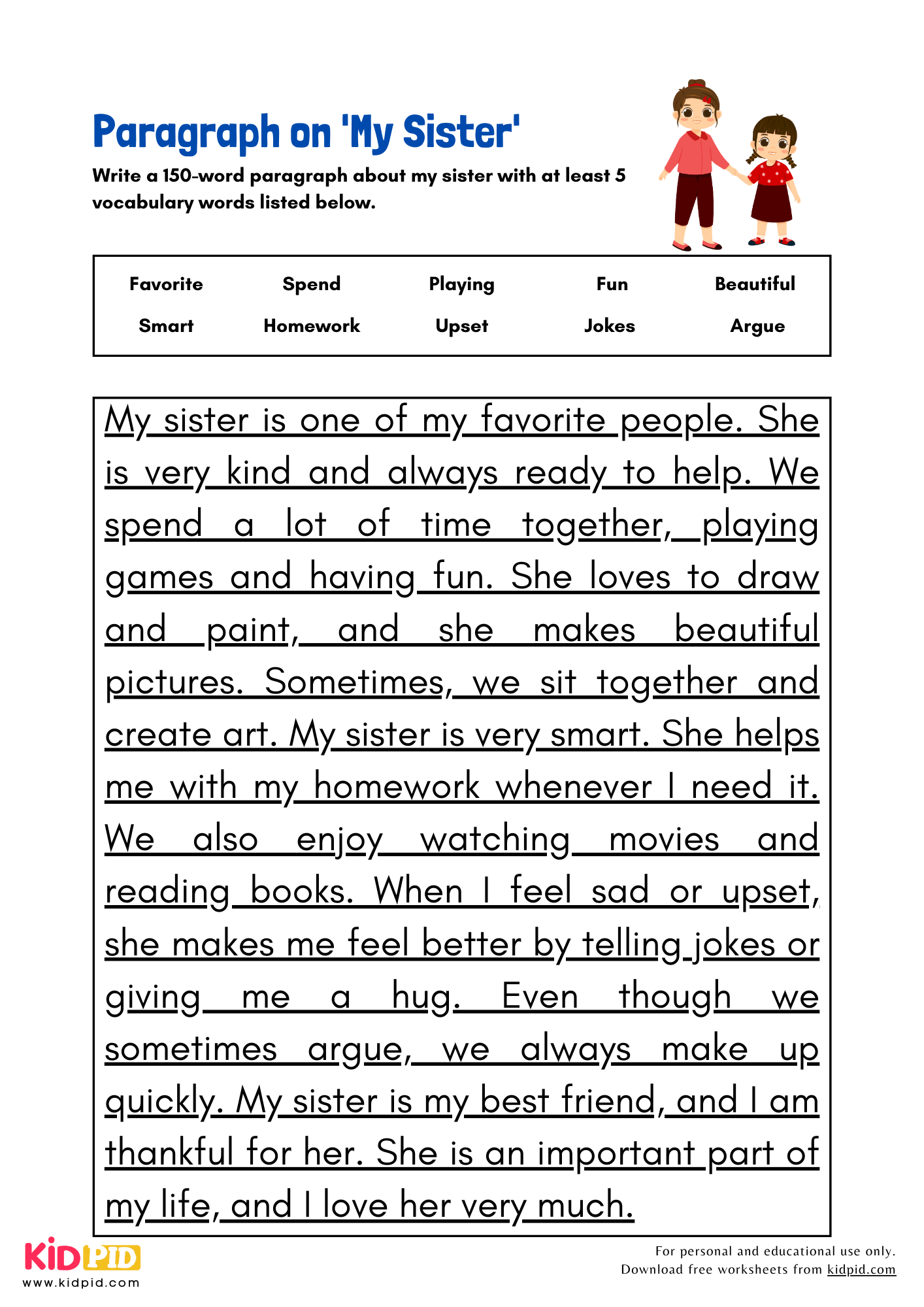 Paragraph on 'My Sister' - 150 Words