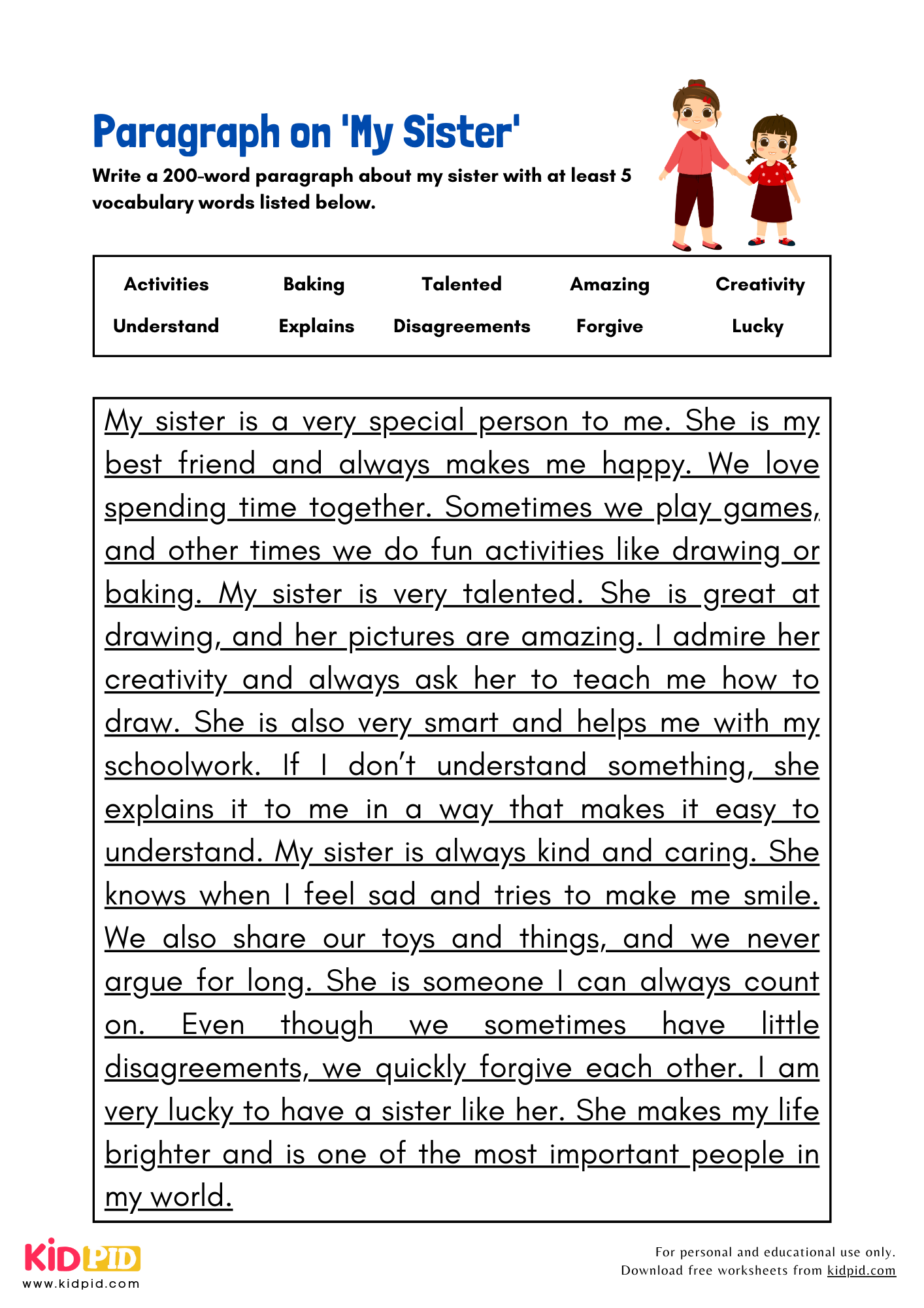 Paragraph on 'My Sister' - 200 Words