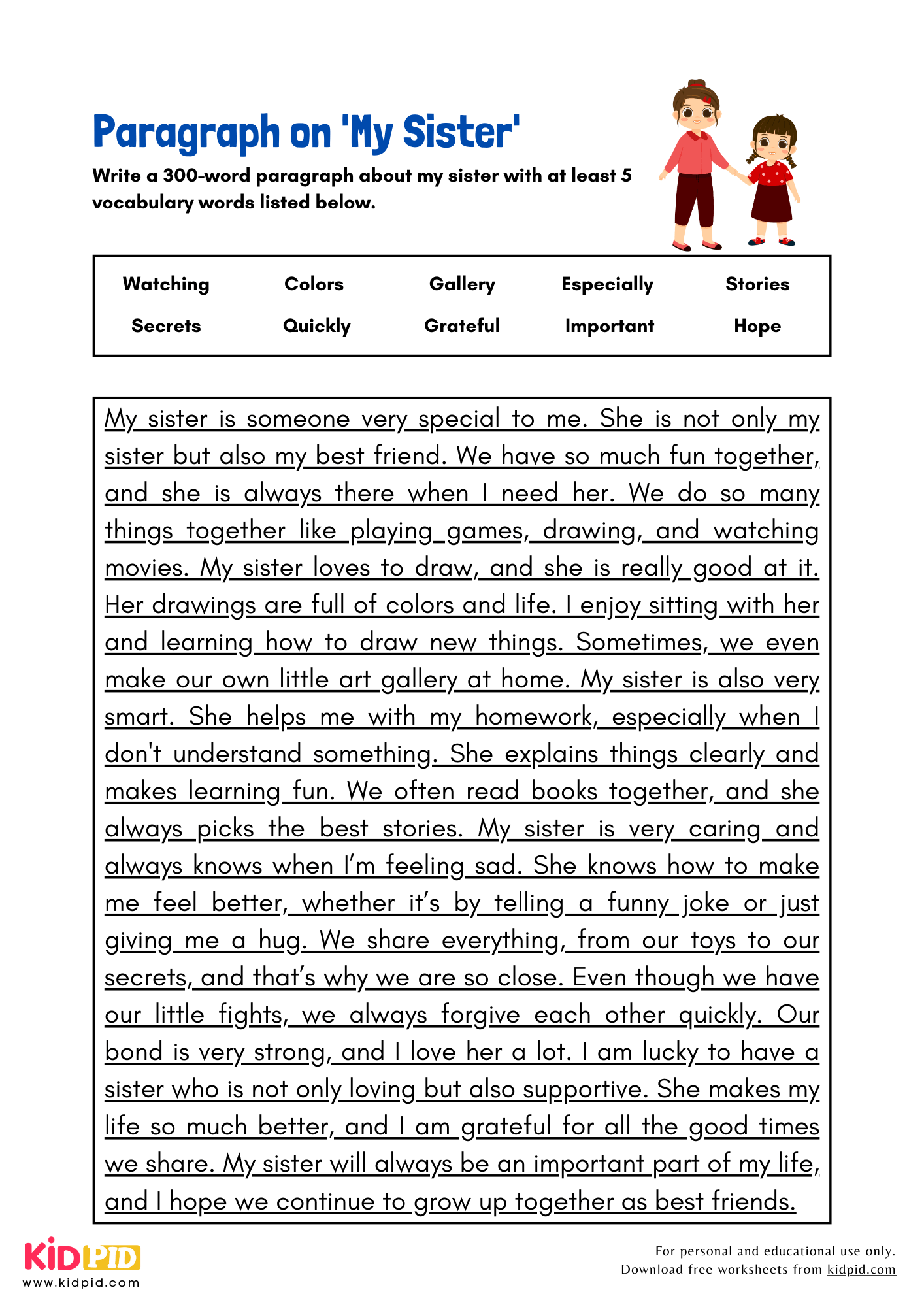 Paragraph on 'My Sister' - 300 Words