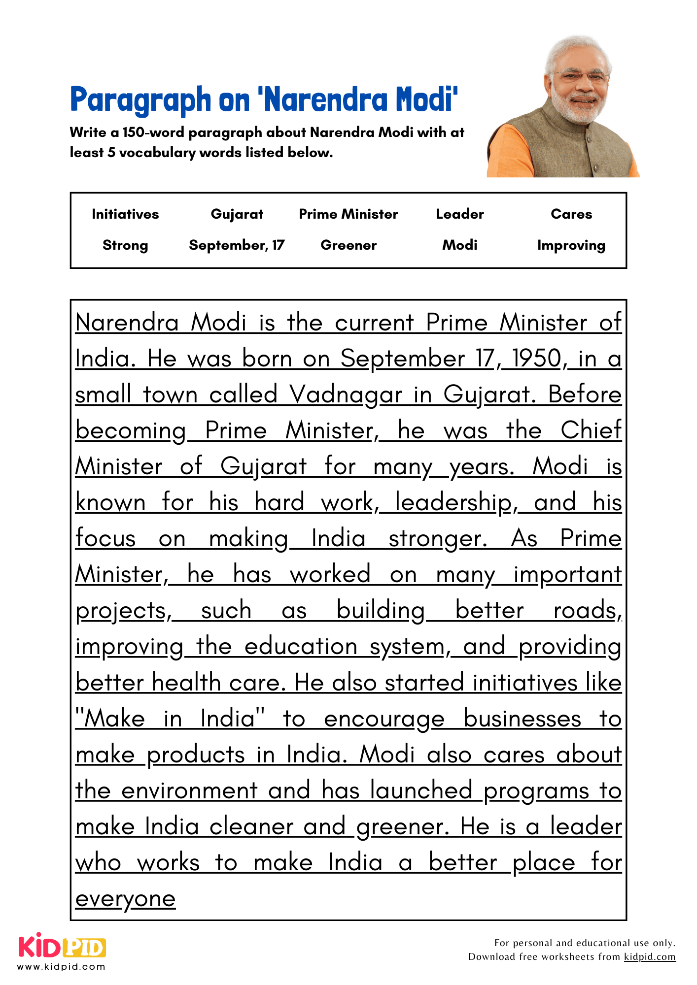 Paragraph on 'Narendra Modi' - 150 Words