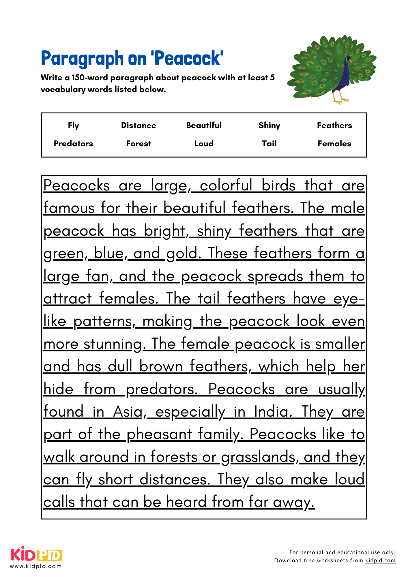 Paragraph on 'Peacock' - 150 Words