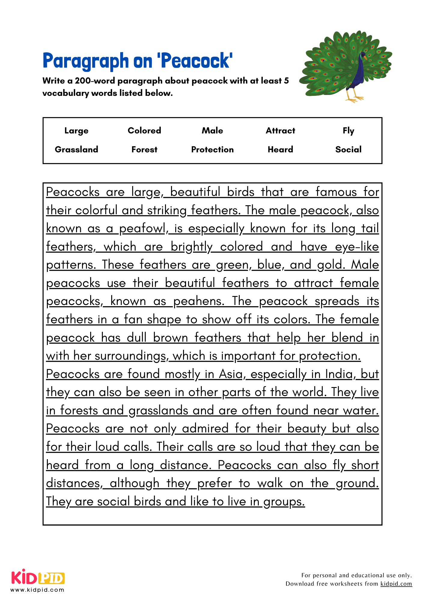 Paragraph on 'Peacock' - 200 Words