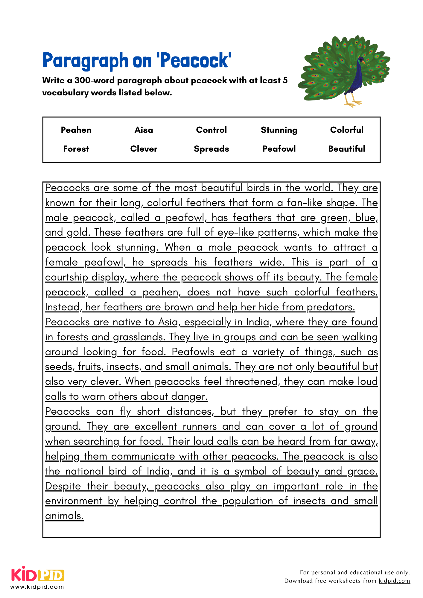 Paragraph on 'Peacock' - 300 Words