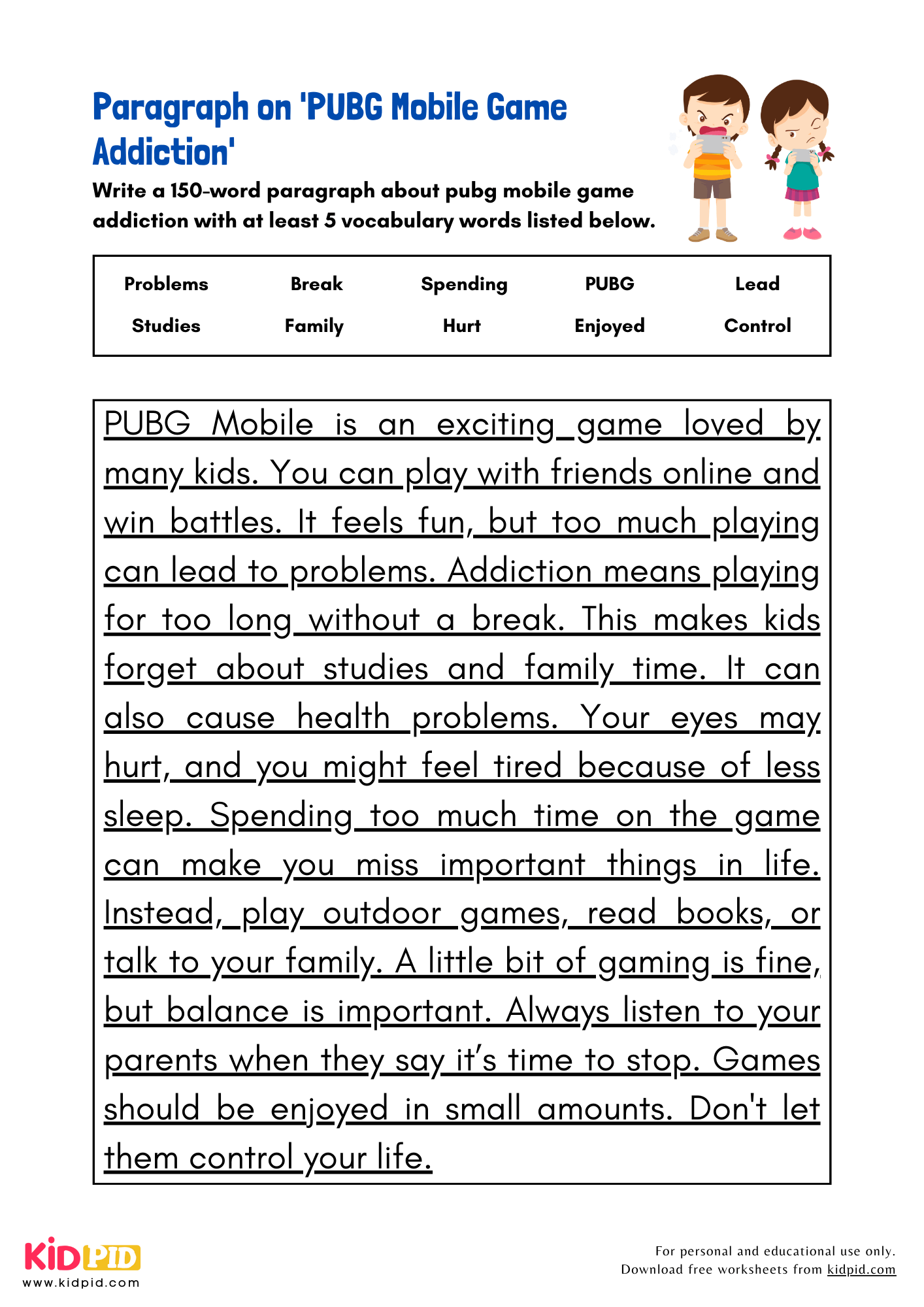 Paragraph on 'PUBG Mobile Game Addiction' - Kidpid