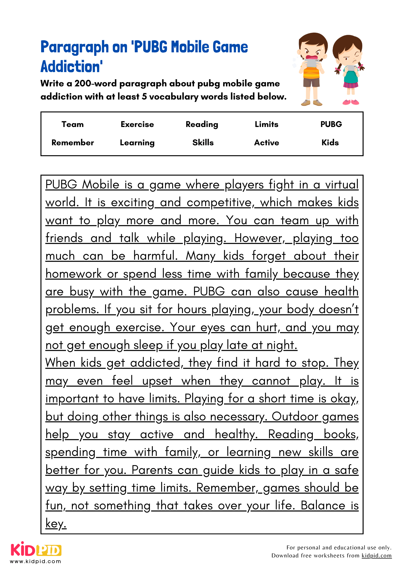 Paragraph on 'PUBG Mobile Game Addiction' - 200 Words