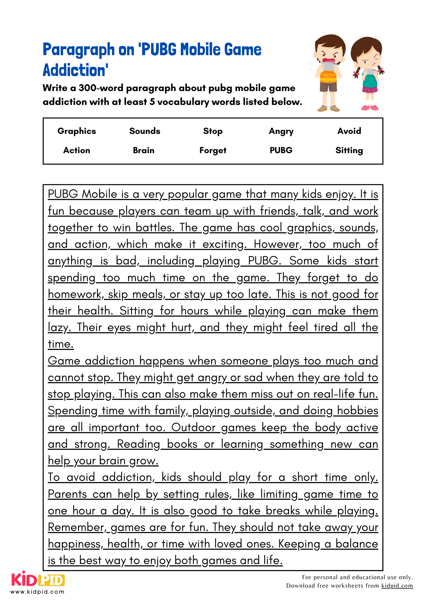 Paragraph on 'PUBG Mobile Game Addiction' - 300 Words