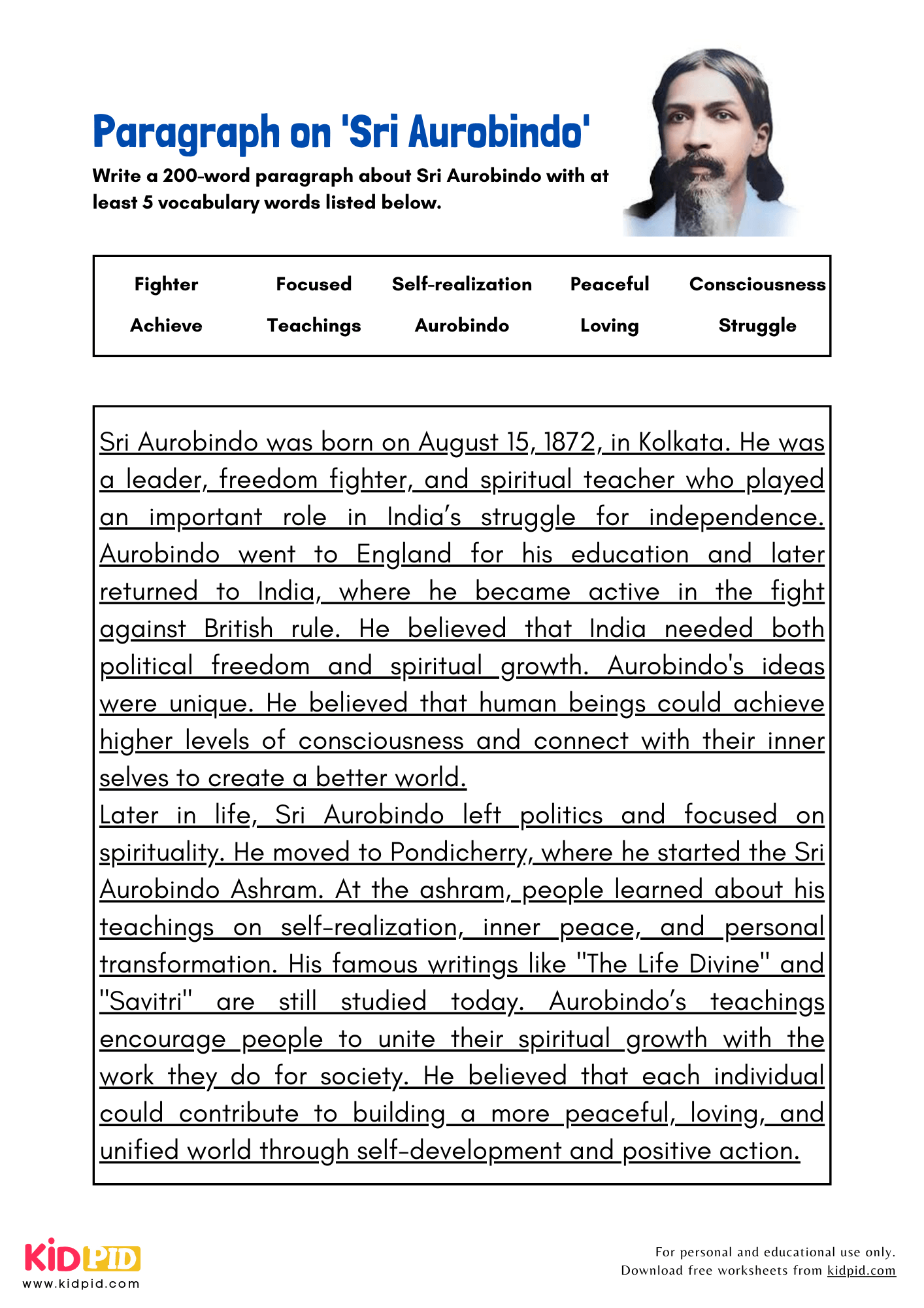 Paragraph on 'Sri Aurobindo' - 200 Words