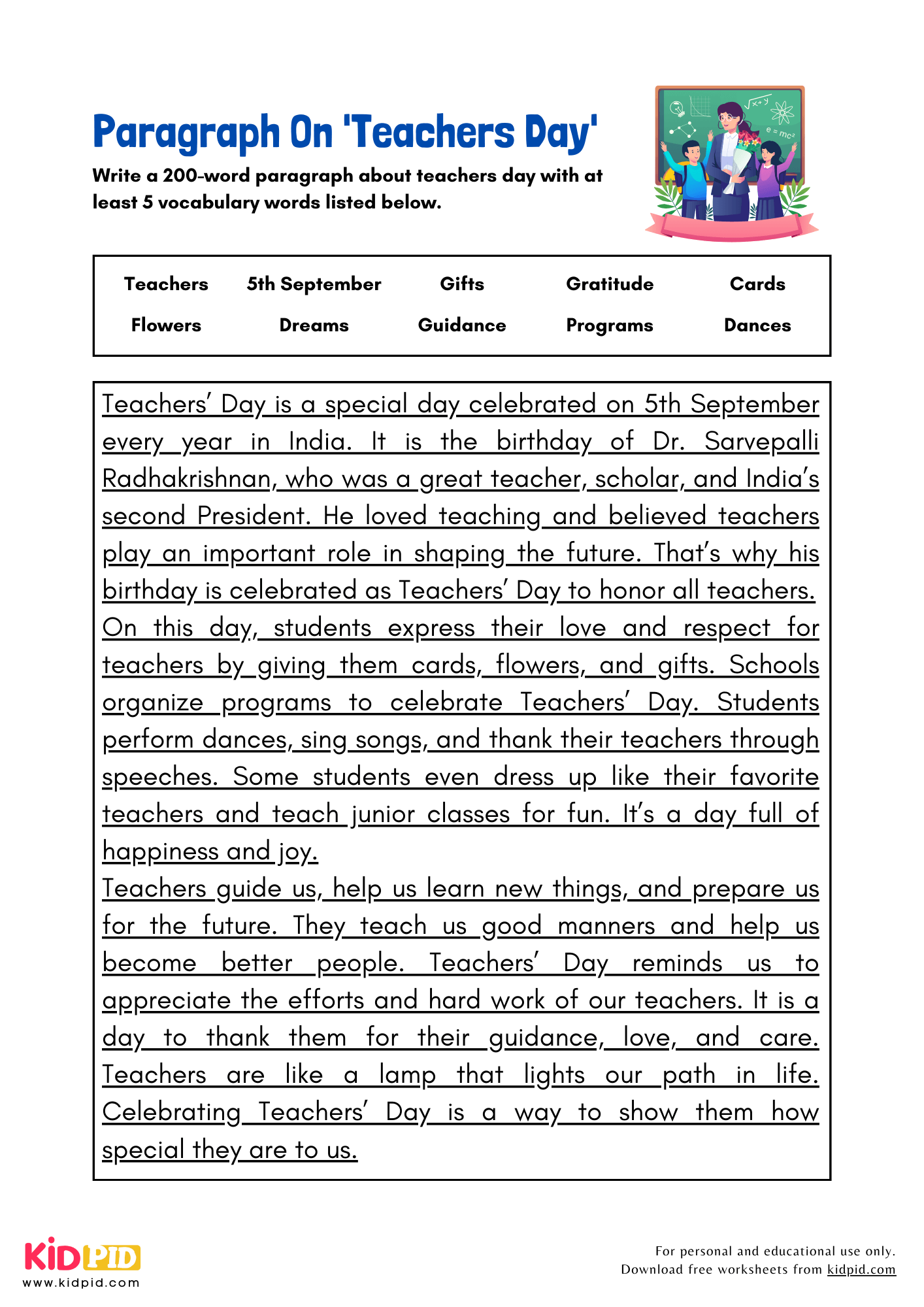 Paragraph On 'Teachers Day' - 200 Words 