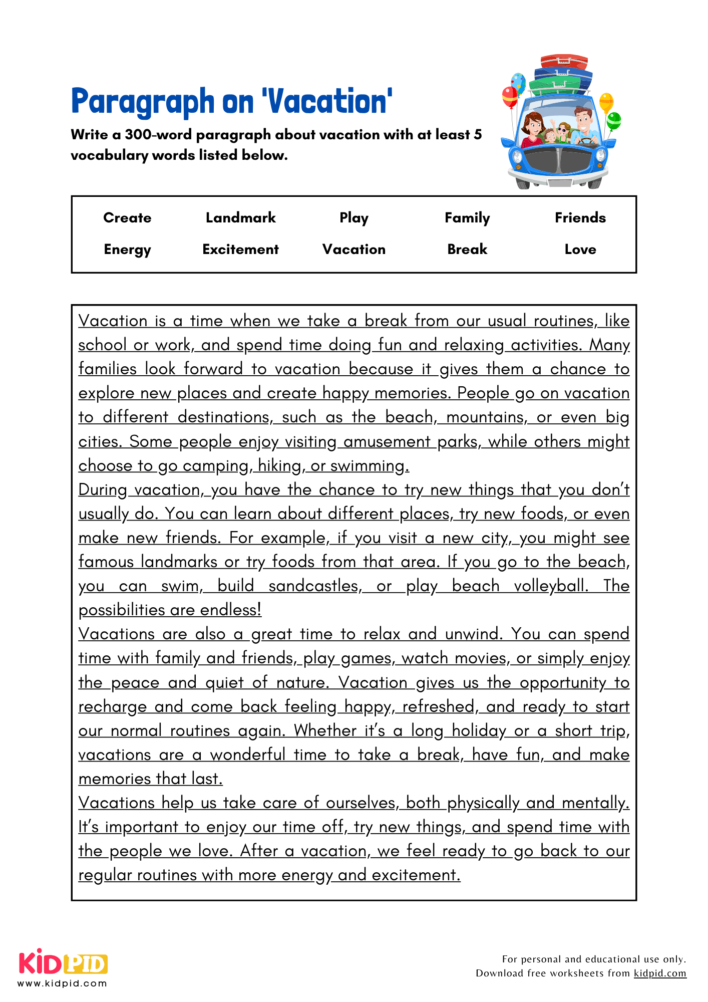 Paragraph on 'Vacation' - 300 Words