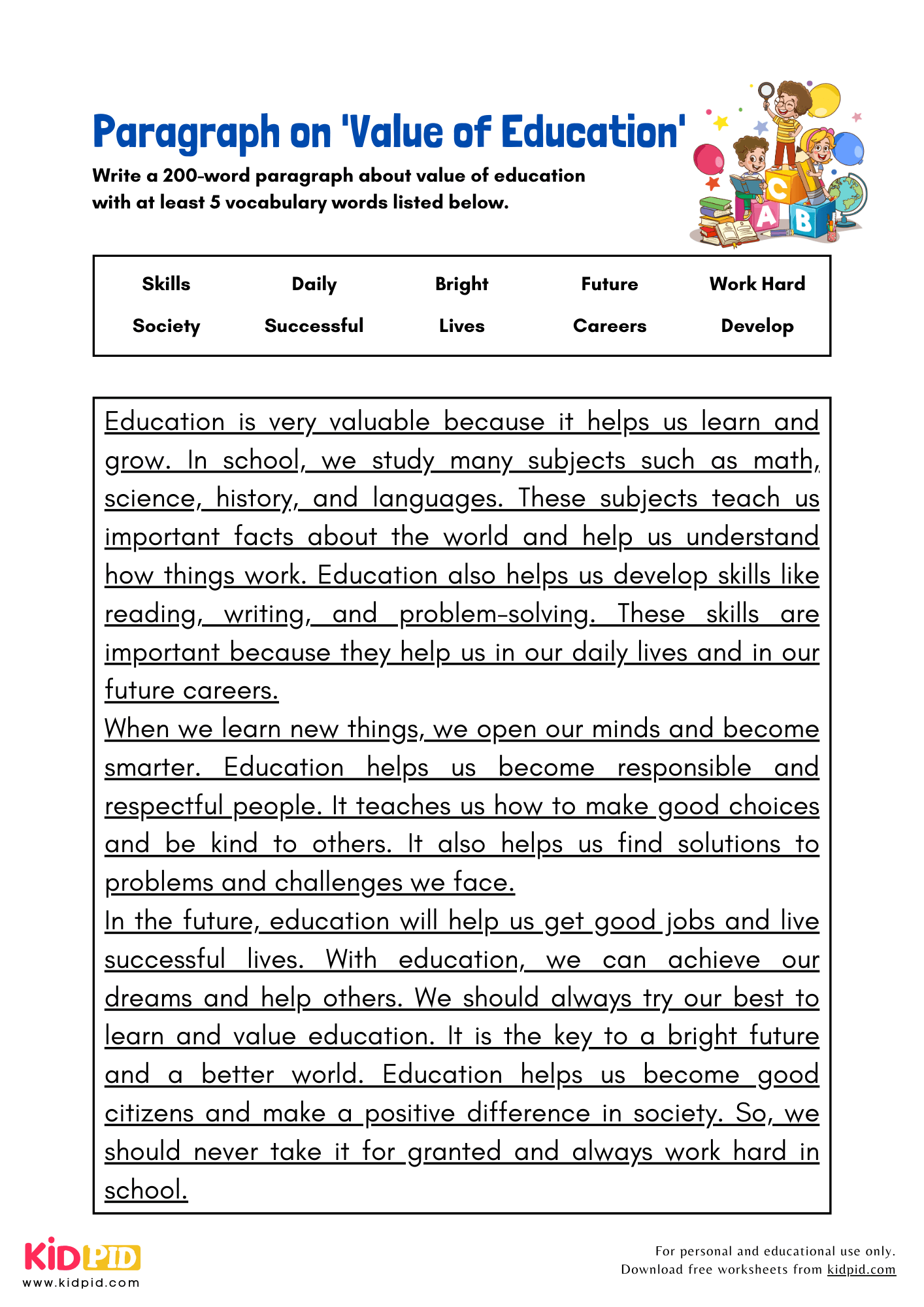 Paragraph on 'Value of Education' - 200 Words