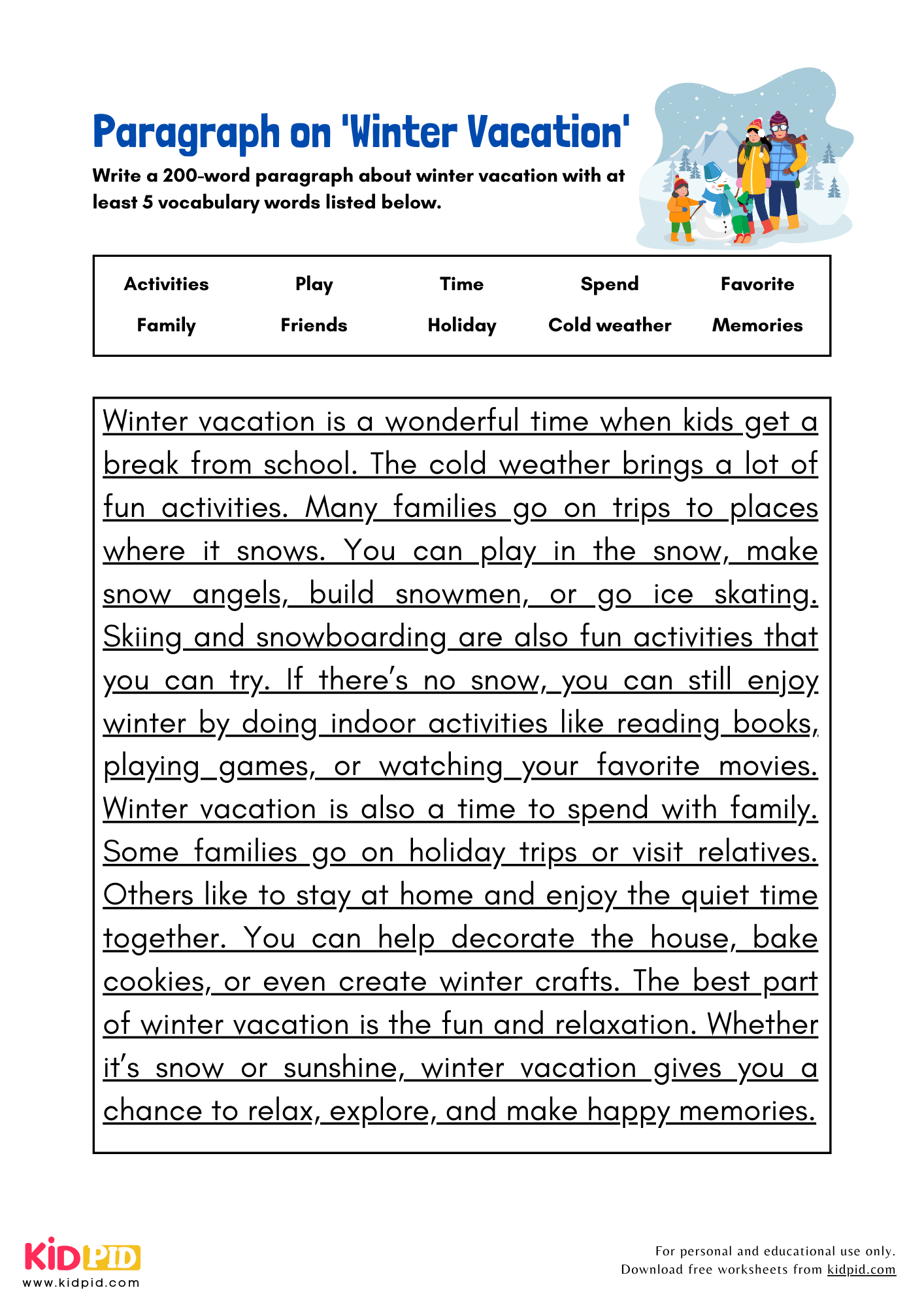 Paragraph on 'Winter Vacation' - 200 Words