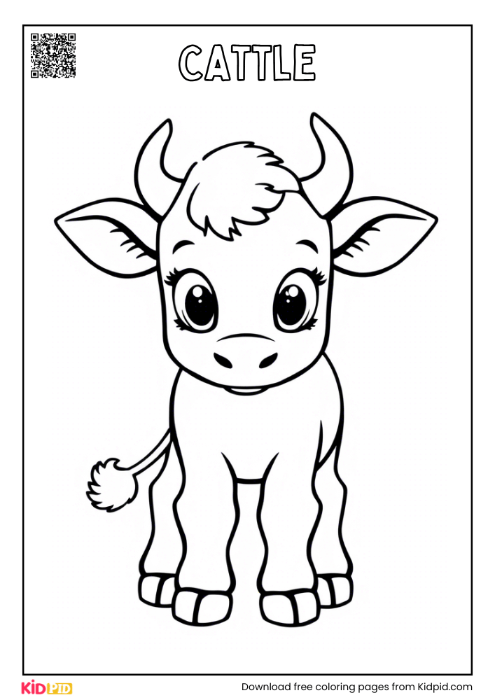 Cattle Farm Animal Coloring Page for Kids