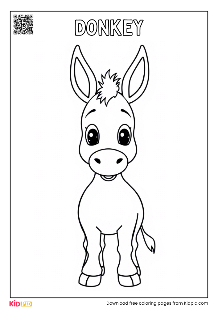 Donkey Farm Animal Coloring Page for Kids