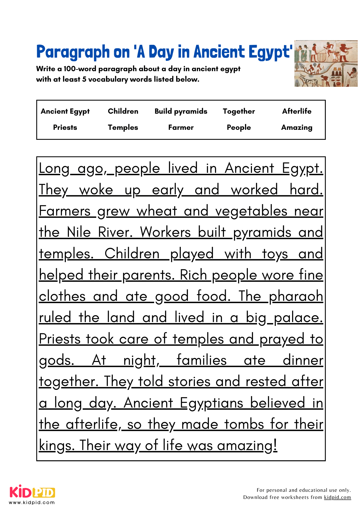 Paragraph on 'A Day in Ancient Egypt' - 100 Words