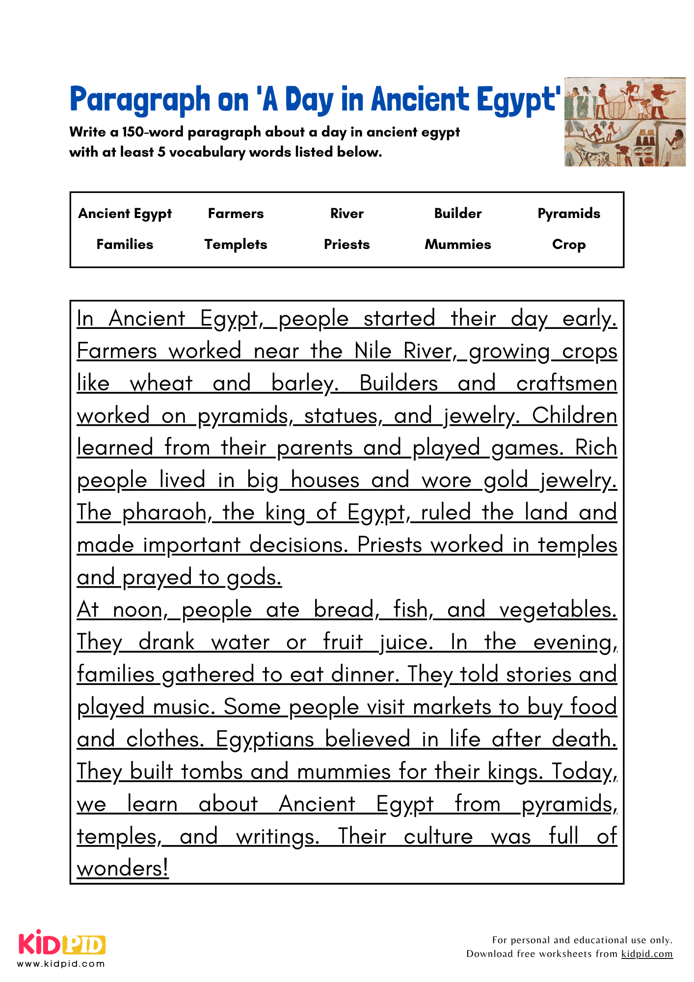 Paragraph on 'A Day in Ancient Egypt' - 150 Words