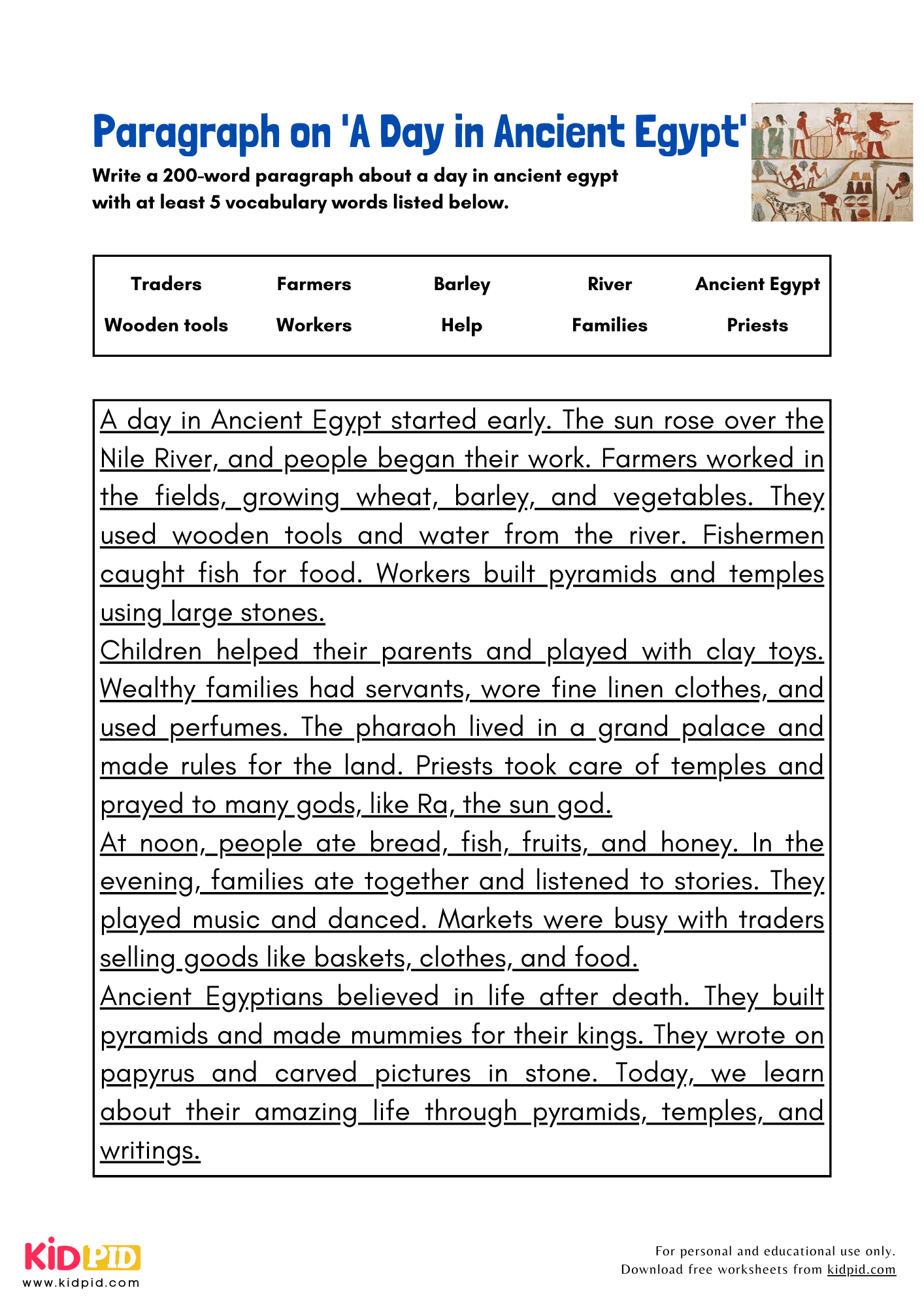 Paragraph on 'A Day in Ancient Egypt' - 200 Words