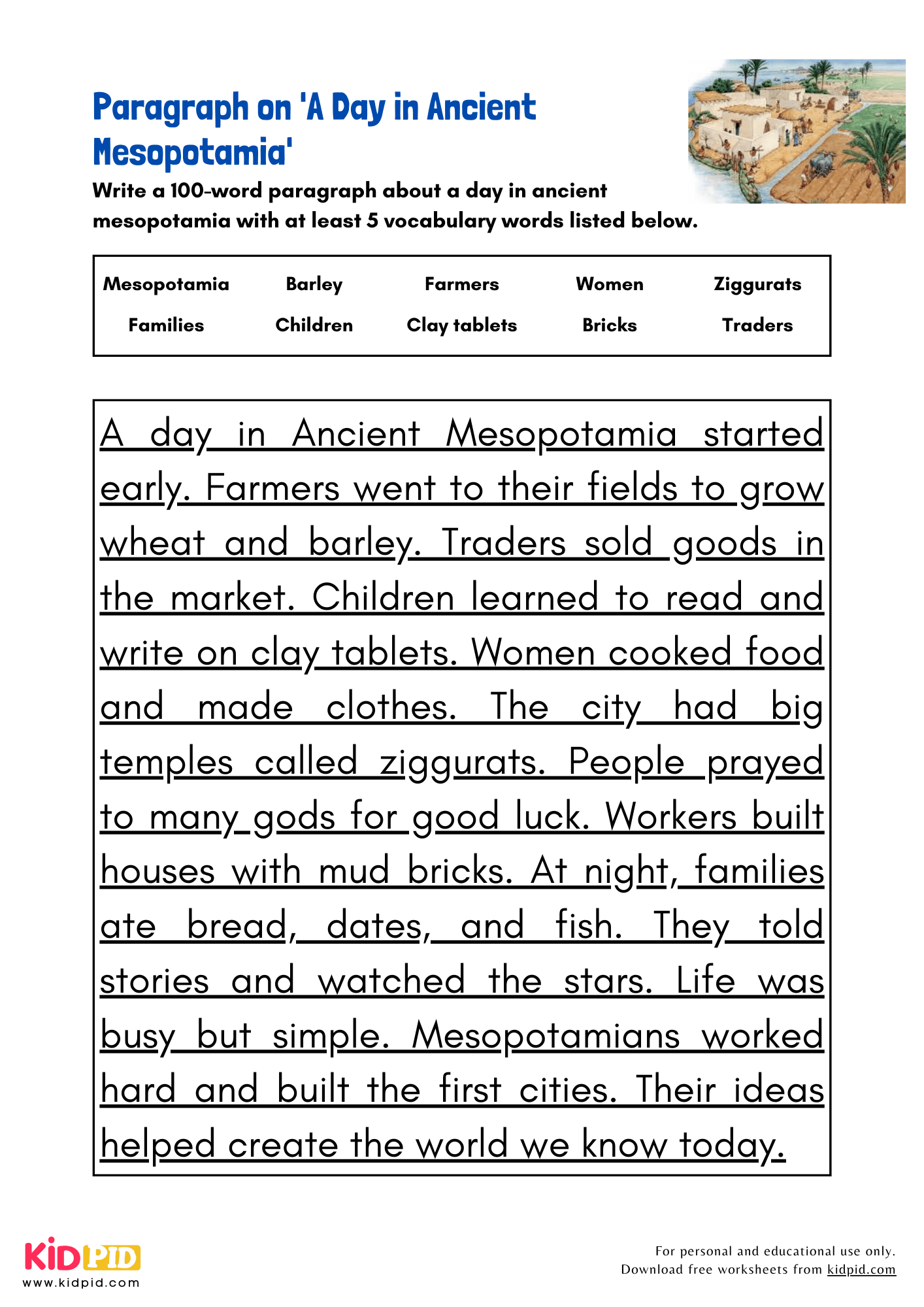 Paragraph on 'A Day in Ancient Mesopotamia' - 100 Words