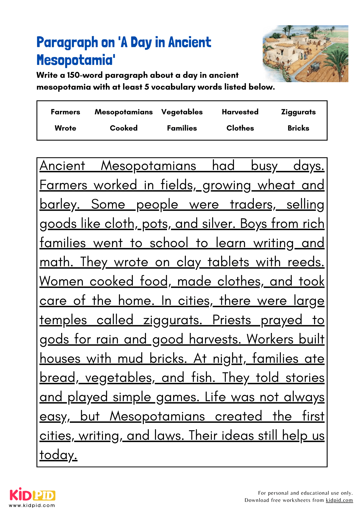 Paragraph on 'A Day in Ancient Mesopotamia' - 150 Words