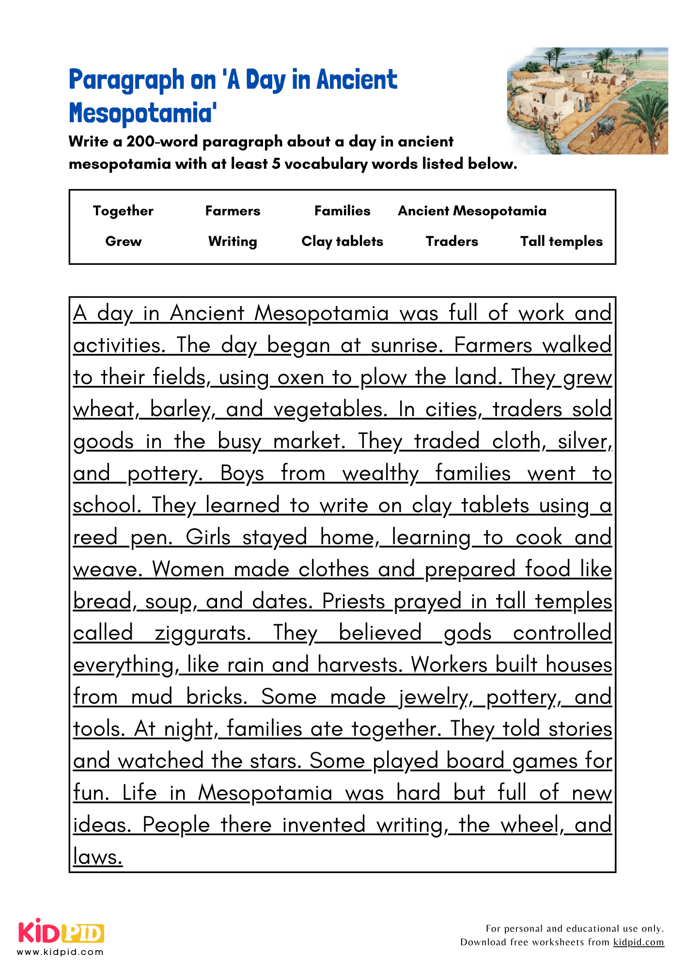 Paragraph on 'A Day in Ancient Mesopotamia' - 200 Words